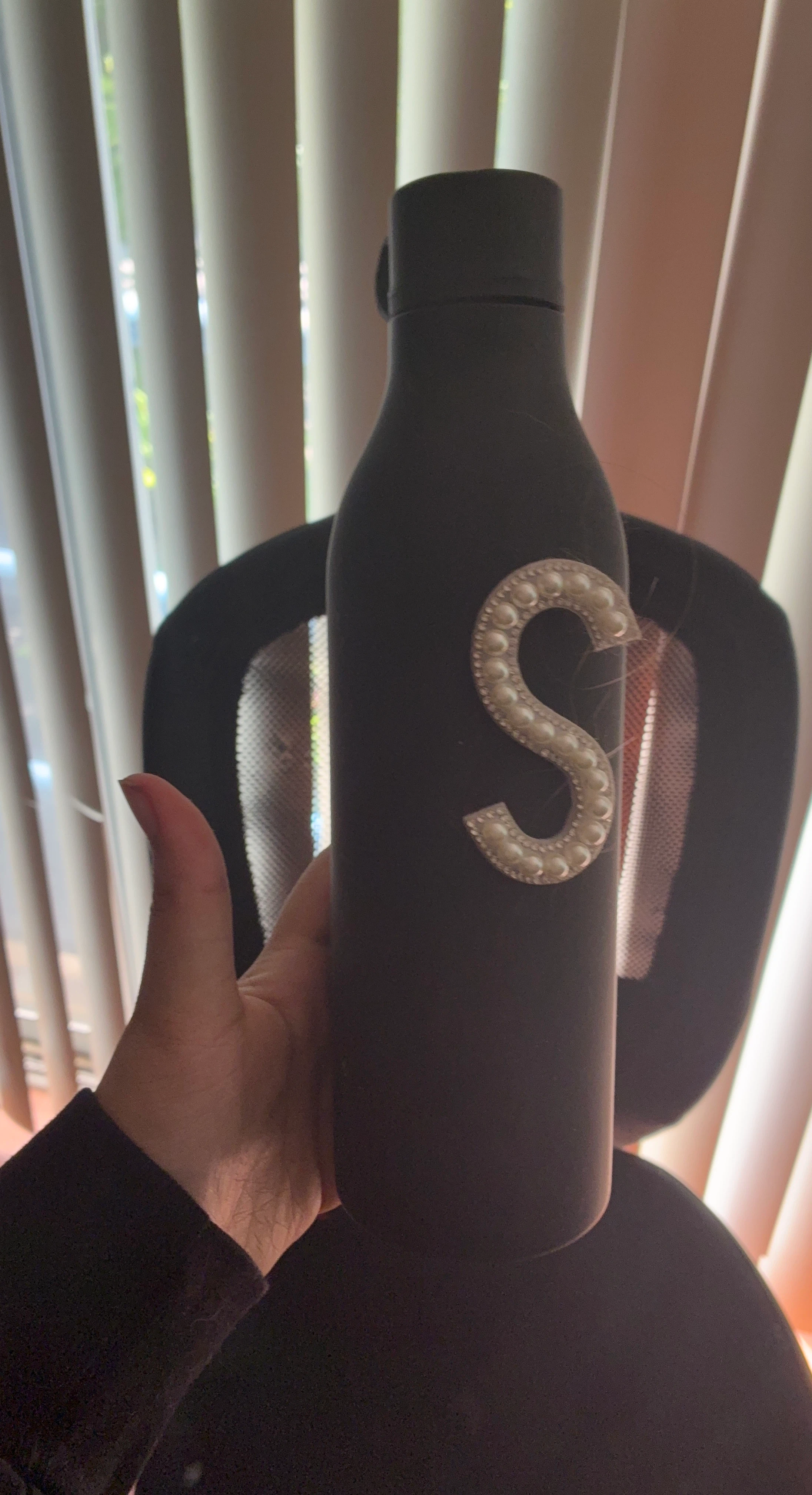 Black Water Bottle with Pearl 'S' Decal