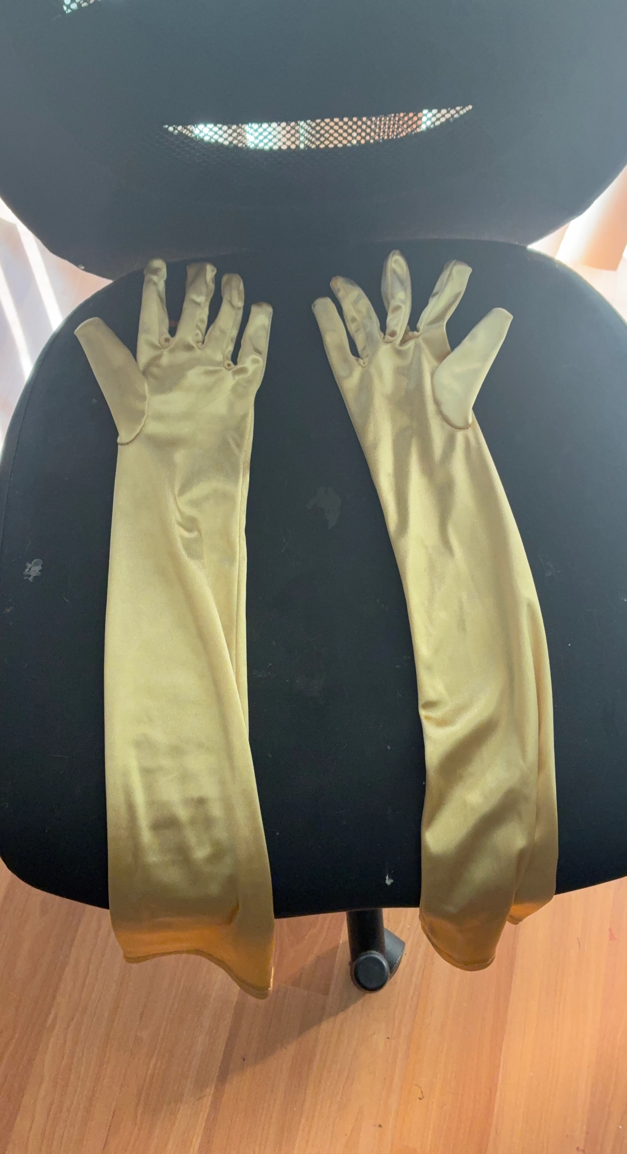 Long Gold Satin Gloves