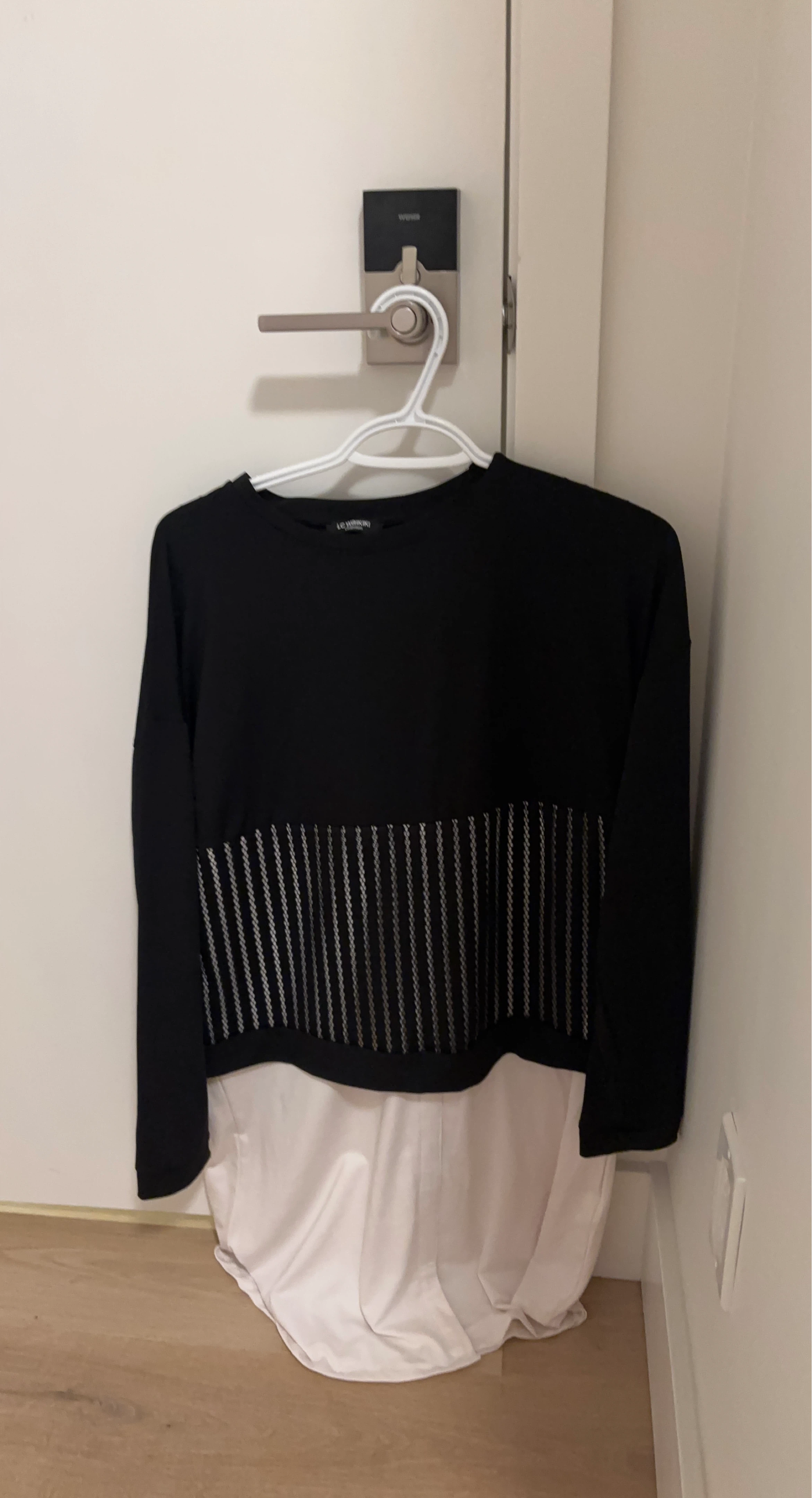 Le Monde Black Blouse with Sheer Stripe Detail