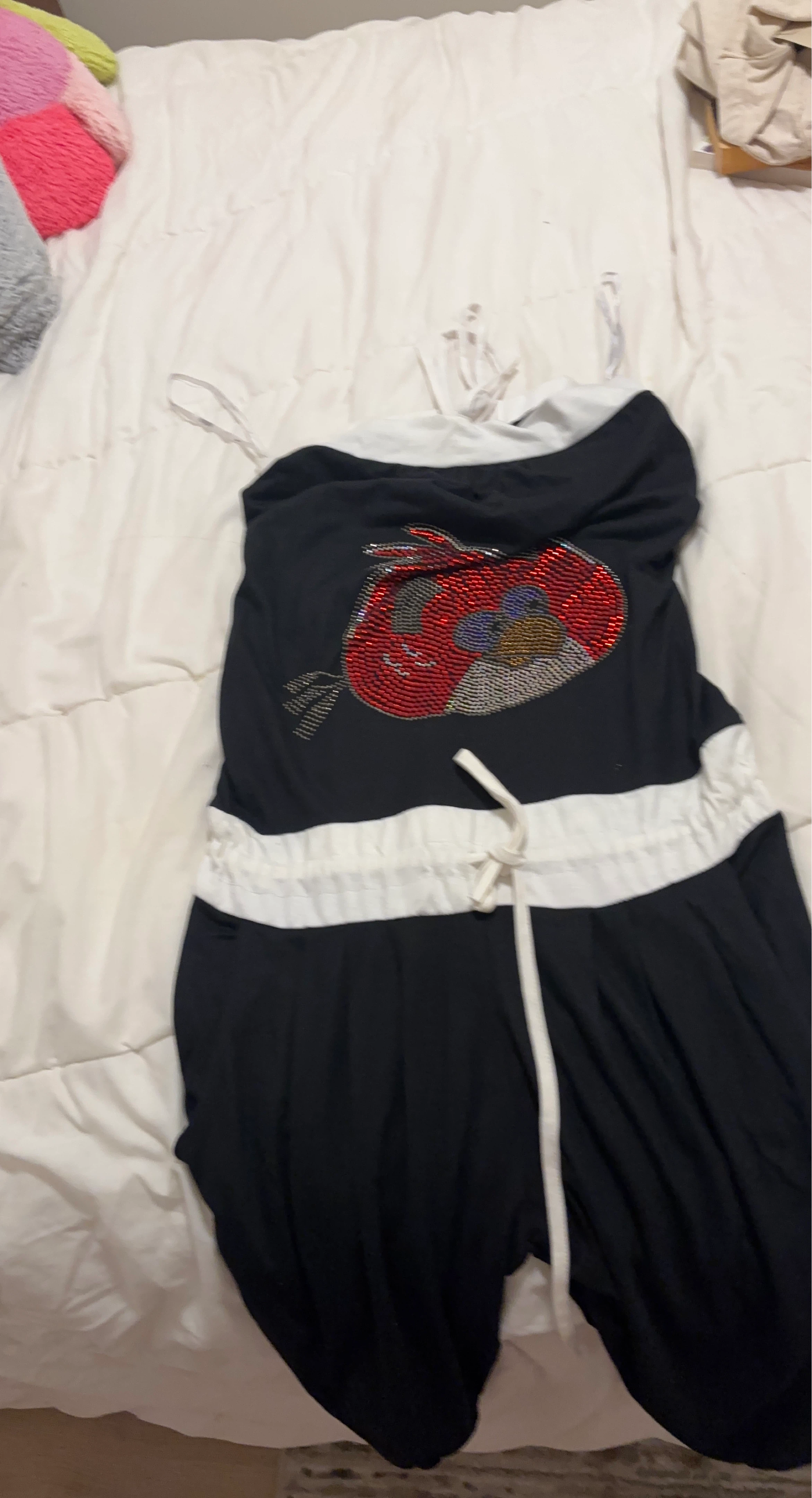Black Jumpsuit with Angry Birds Beaded Design