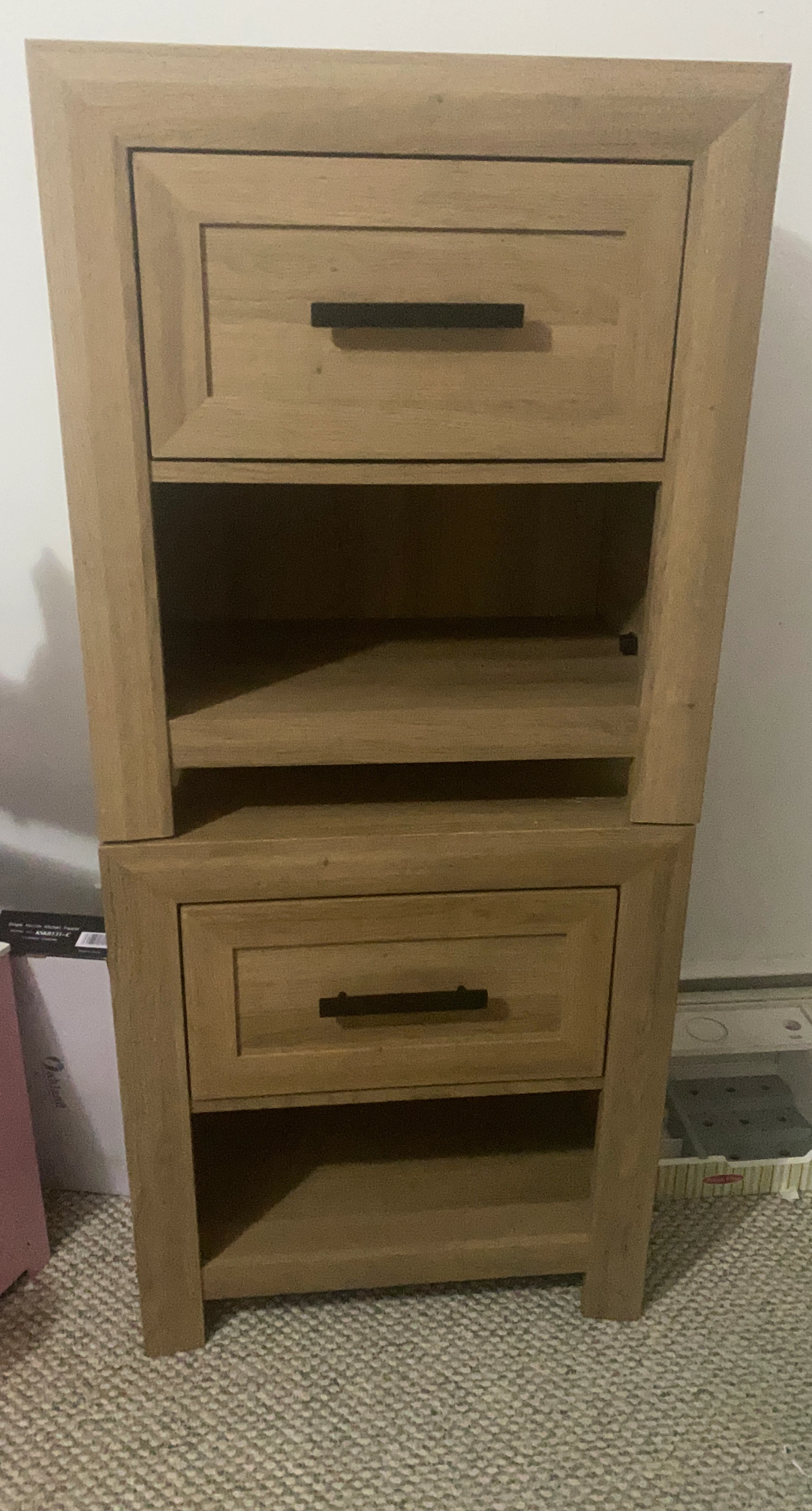Wooden Nightstand with Two Drawers and Open Shelf