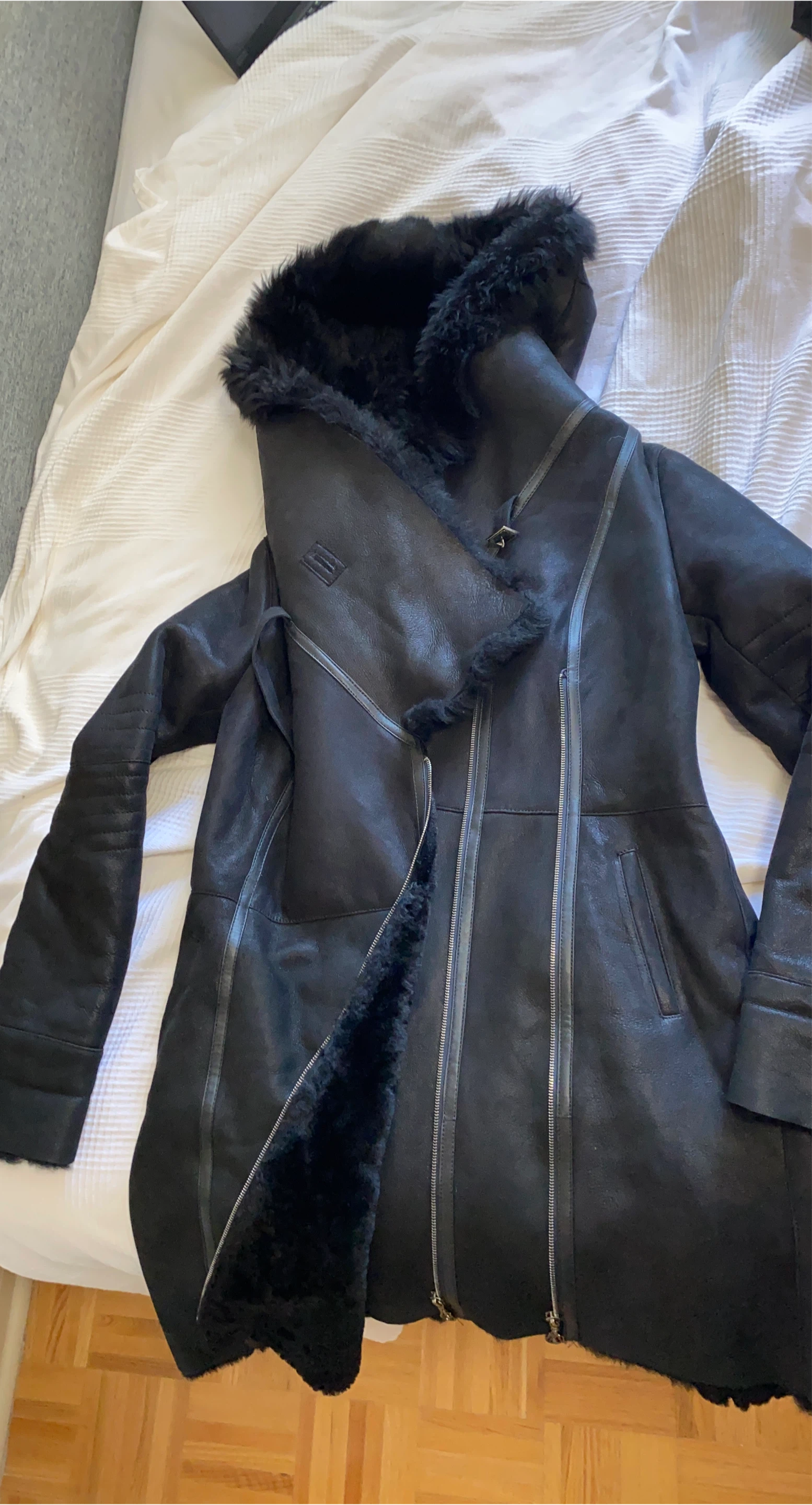 Black Shearling Lined Jacket with Hood