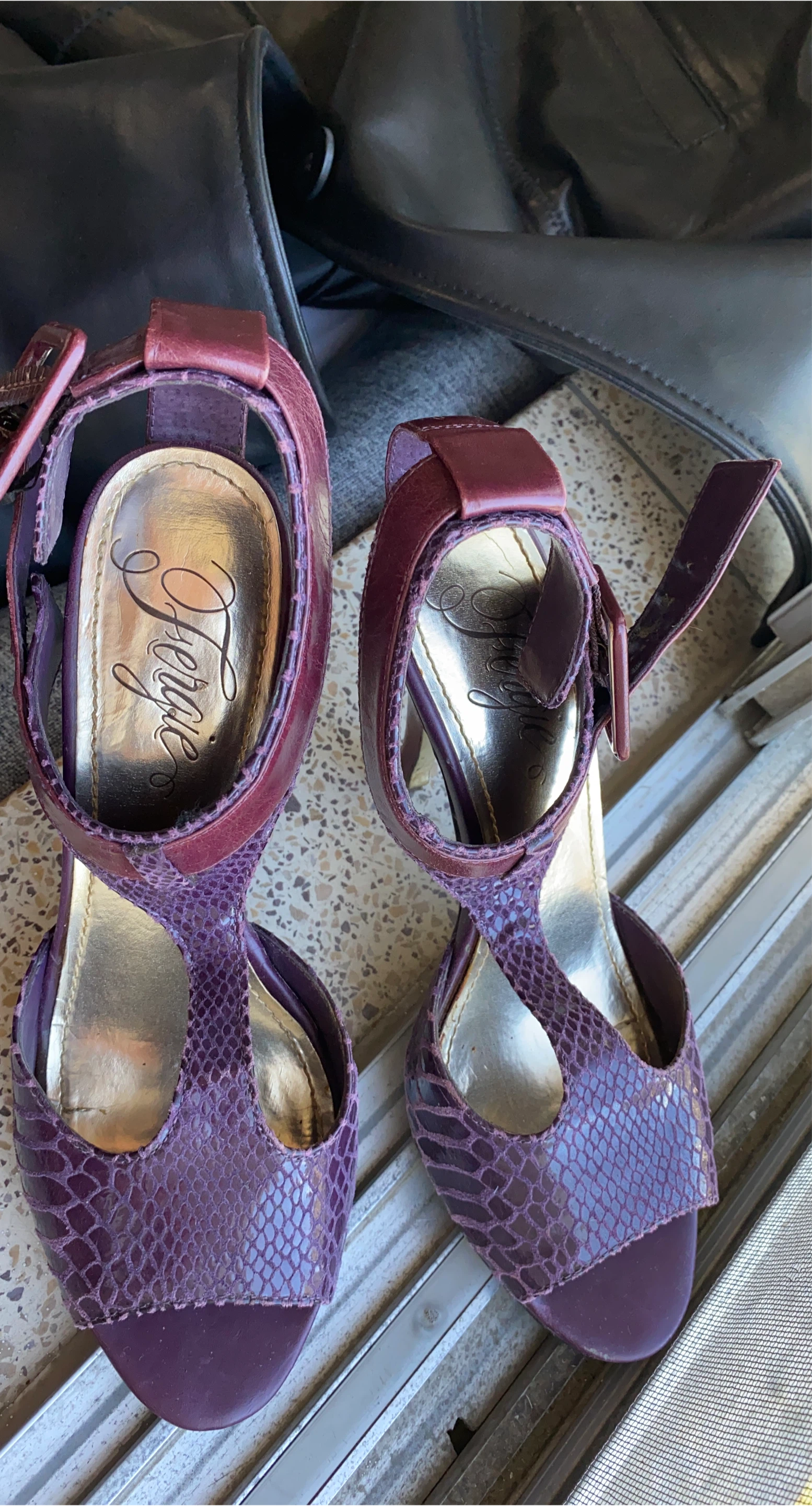 Fergalicious Purple Snake Print Heels