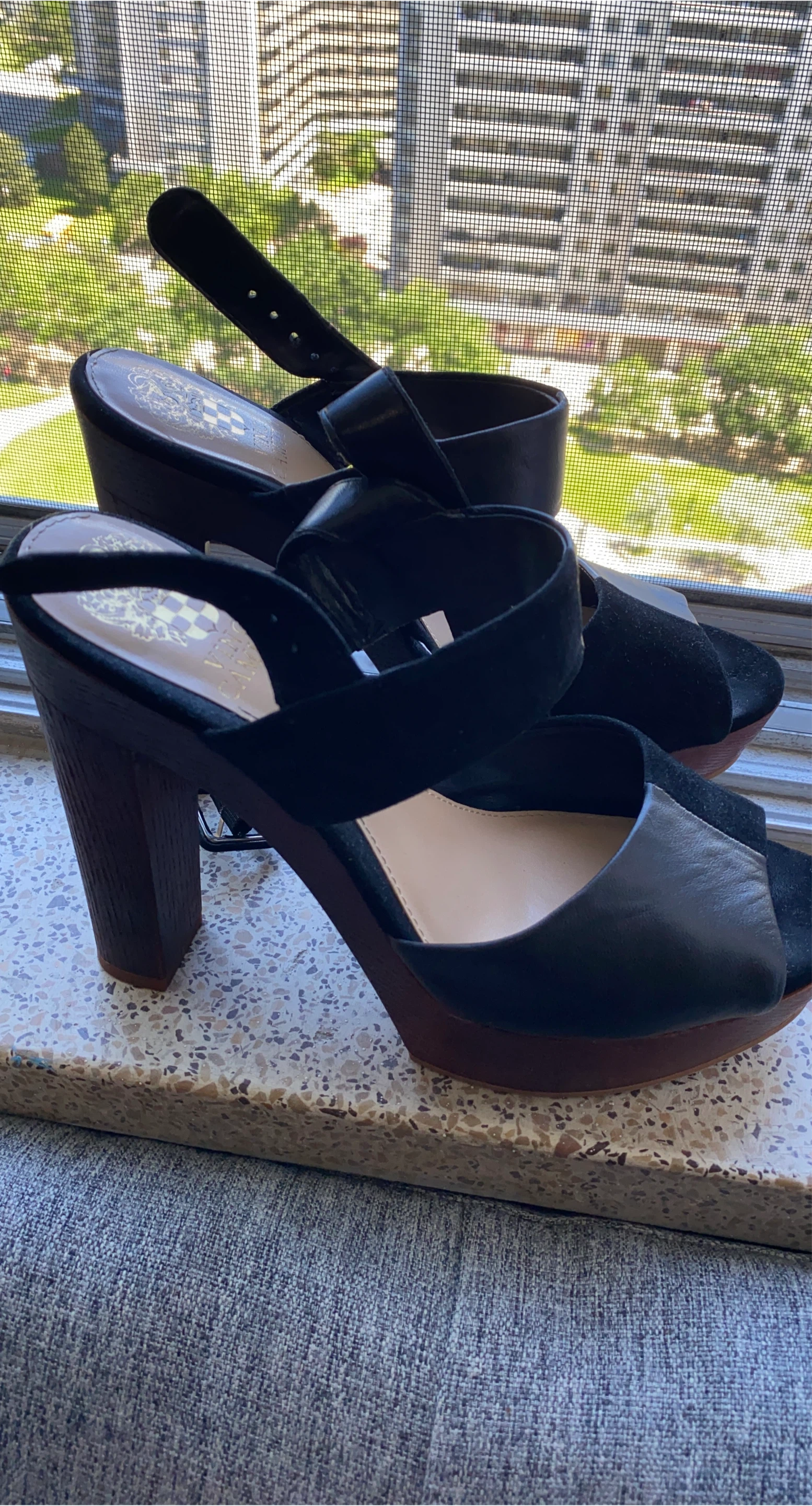 Vince Camuto Black Platform Wedge Sandals