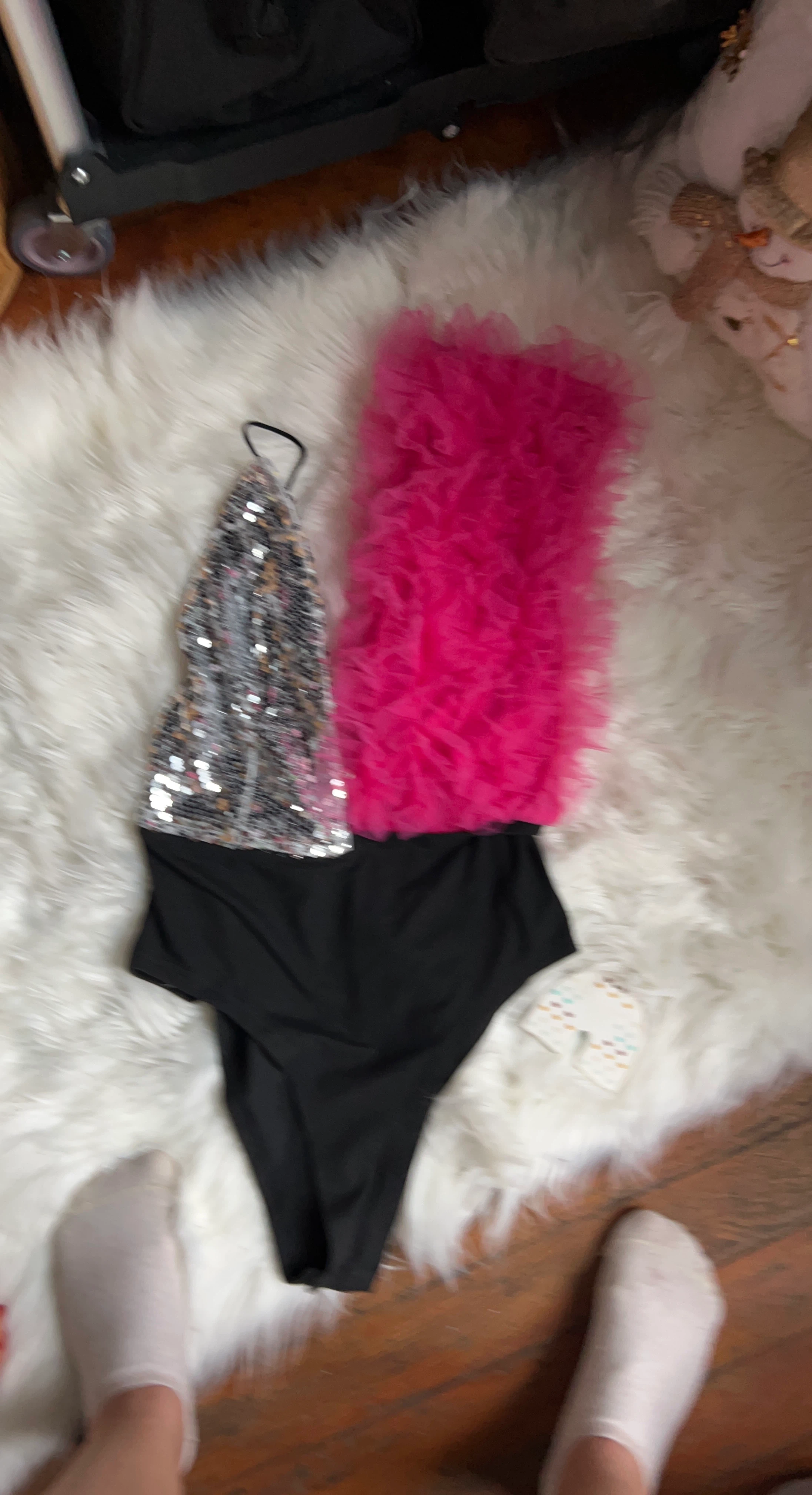 Sequin Halter Bodysuit with Hot Pink Tulle Skirt
