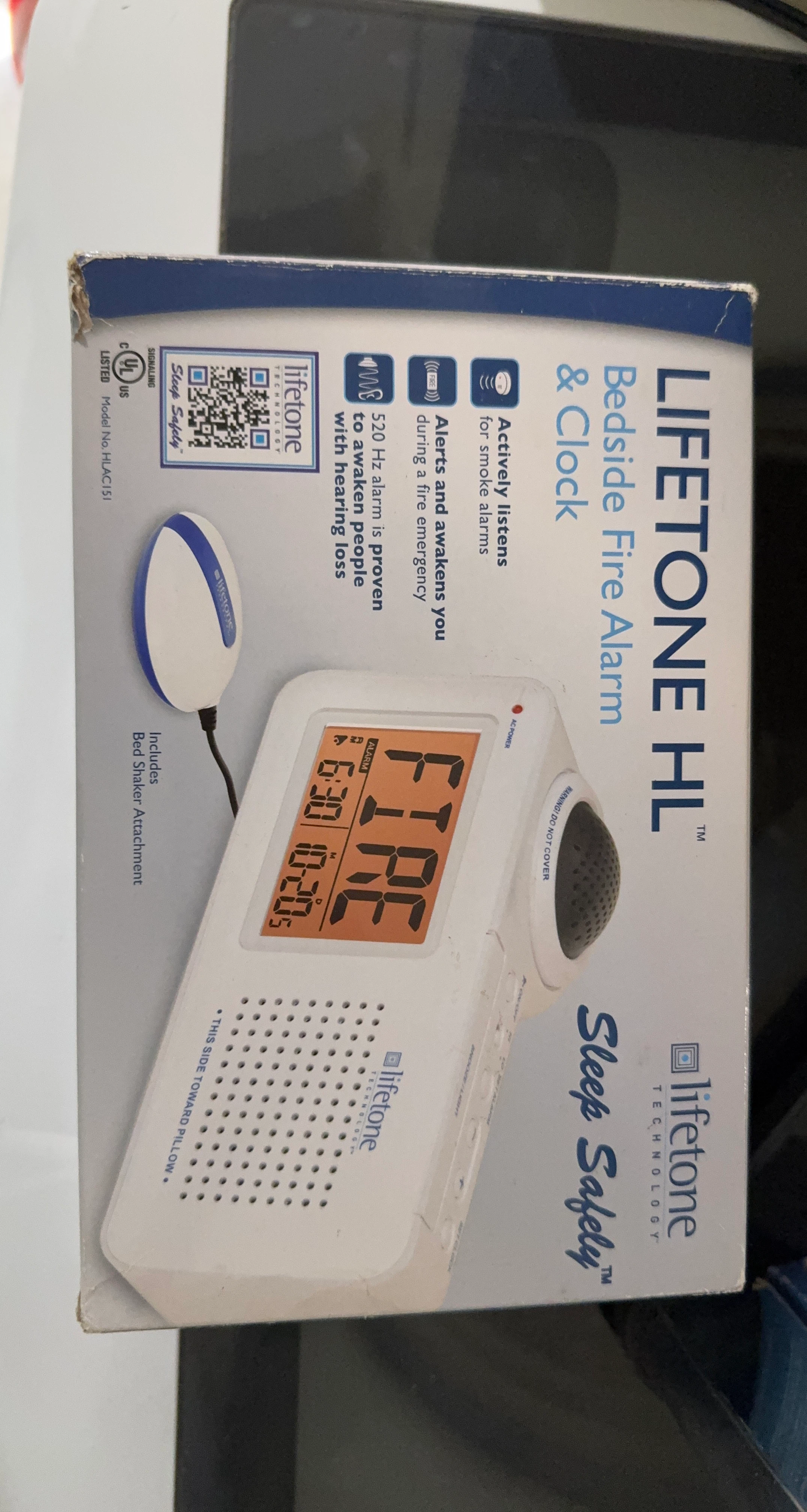 Lifetone HL Bedside Fire Alarm & Clock with Bed Shaker