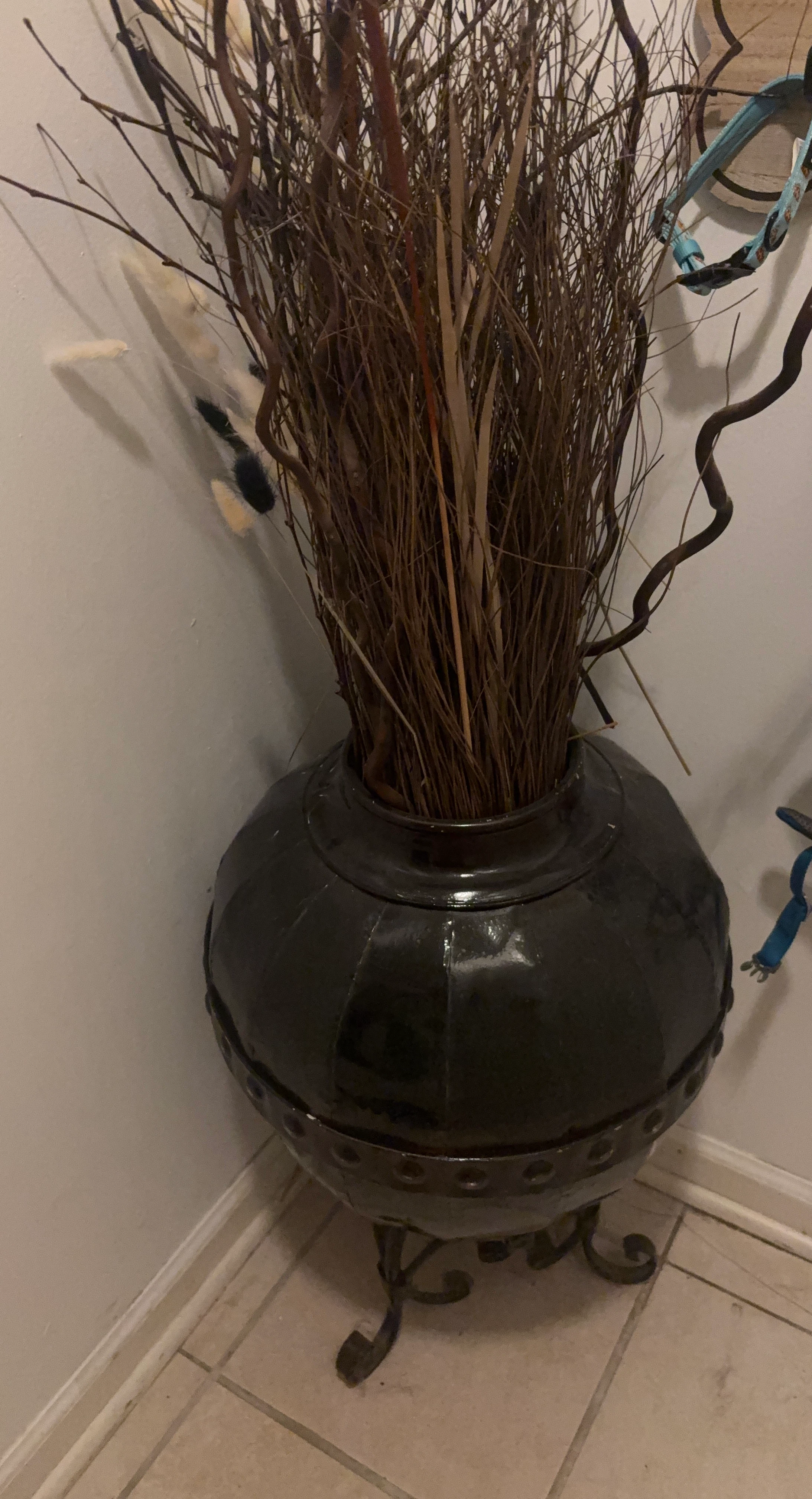 Large Decorative Black Vase with Stand
