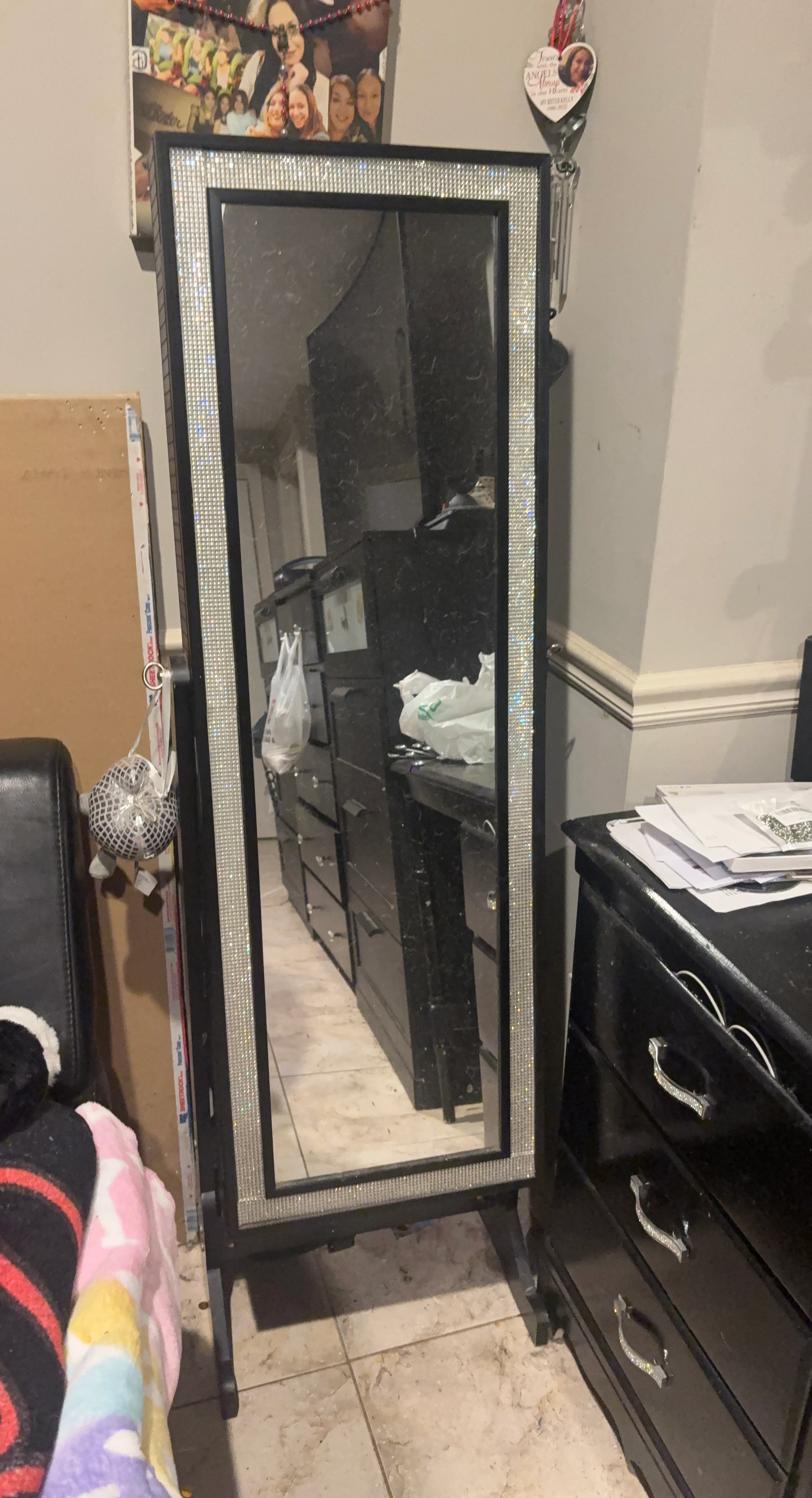 Full Length Standing Mirror with Rhinestone Trim