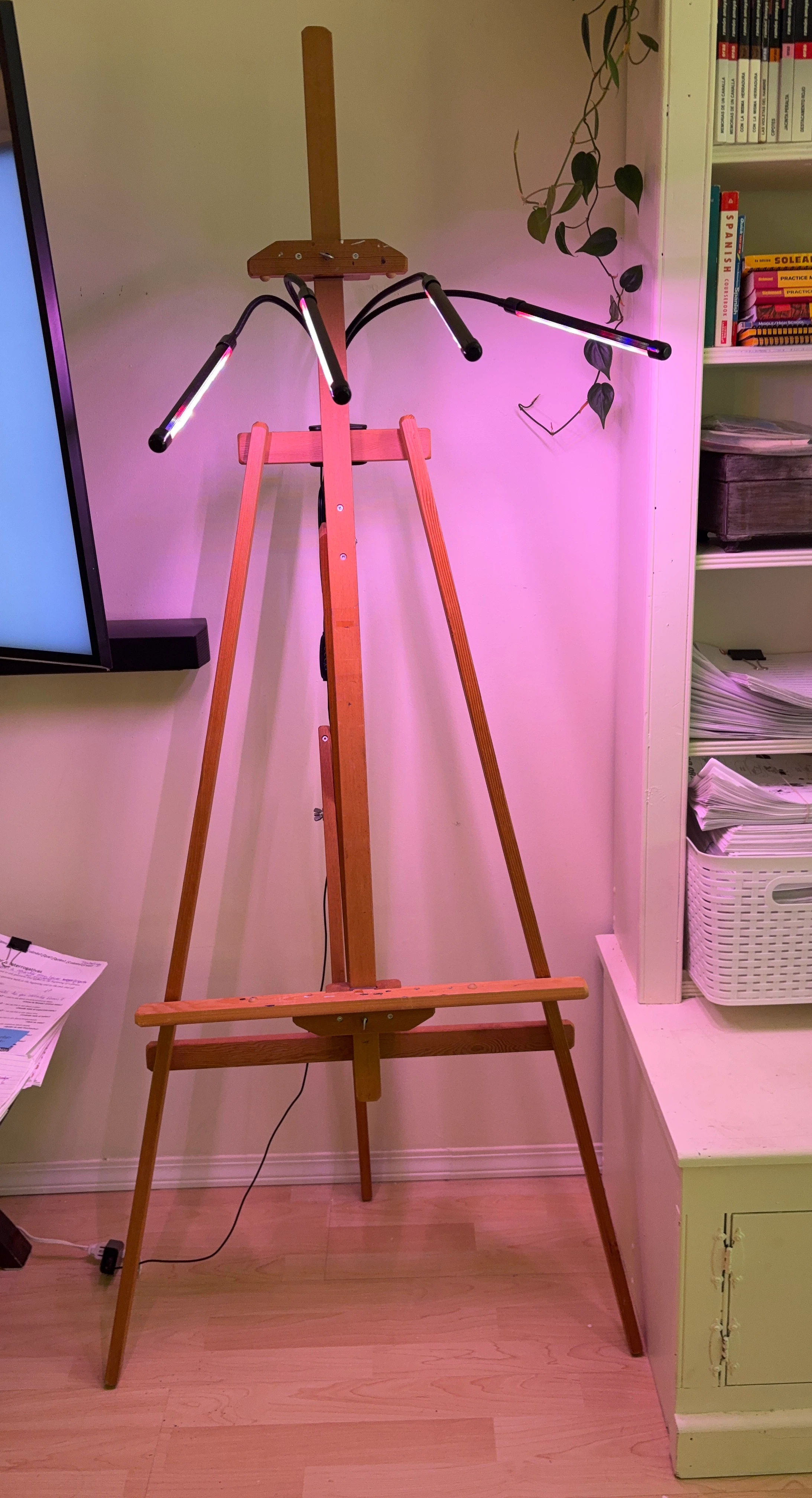 Wooden Artist Easel with 3 LED Grow Lights