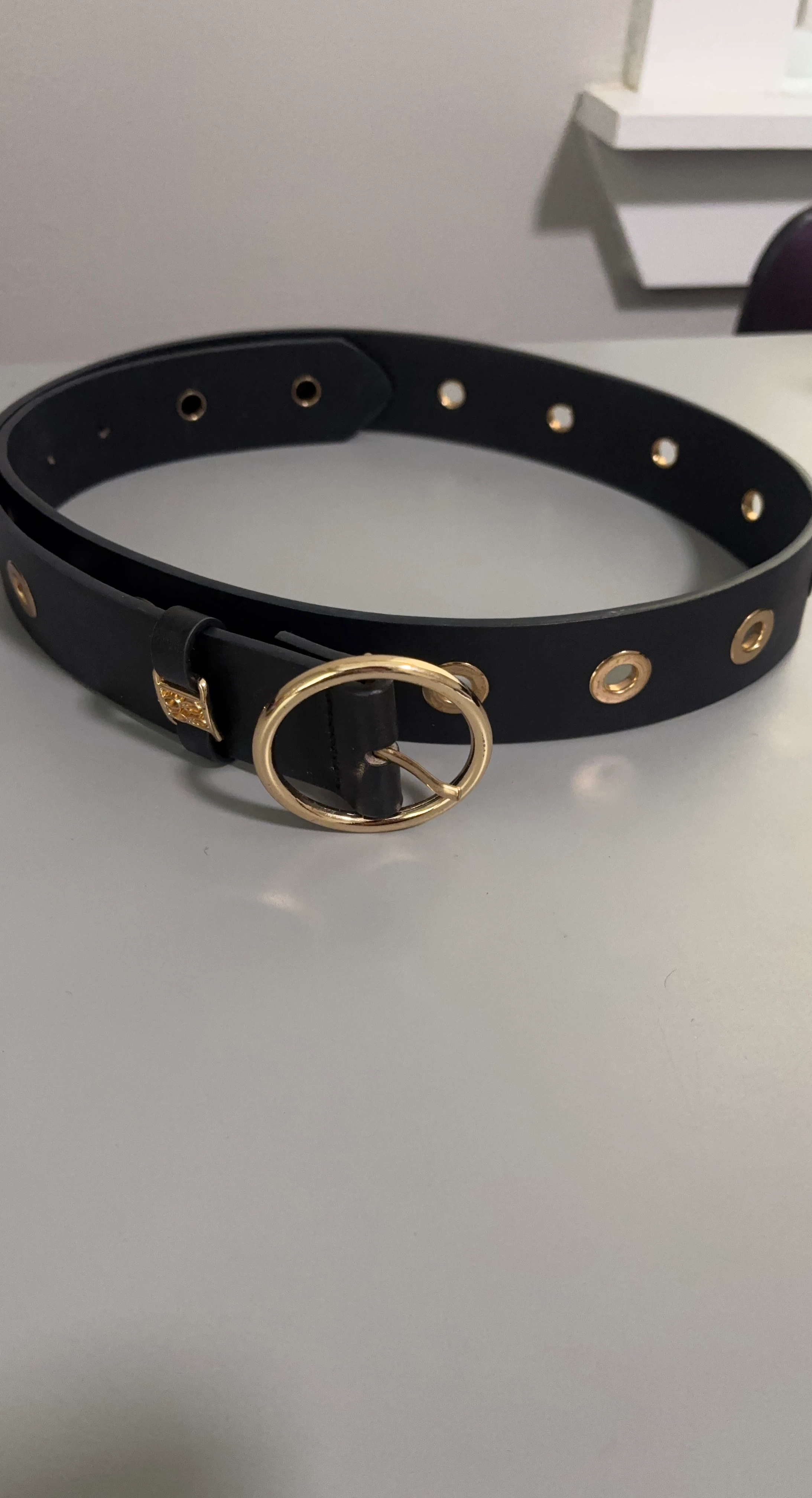 Bebe Black Belt with Gold Grommets and Oval Buckle - Size M