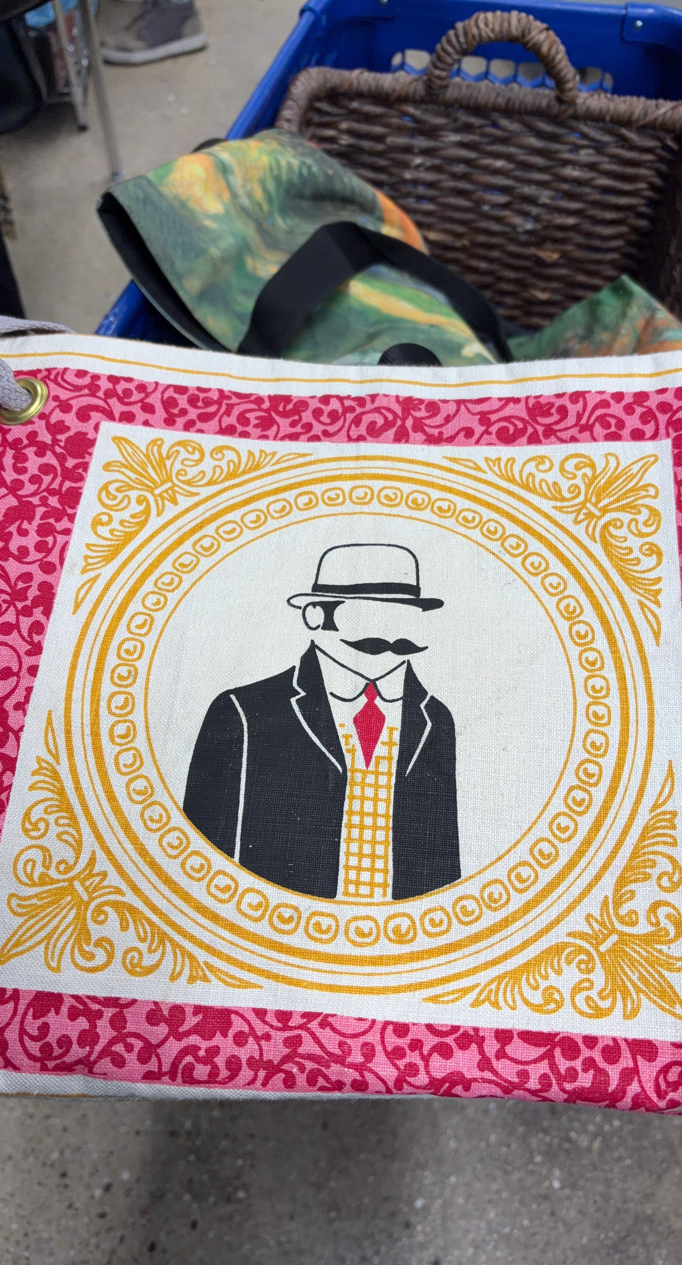 Fabric Tote Bag with Gentleman Print
