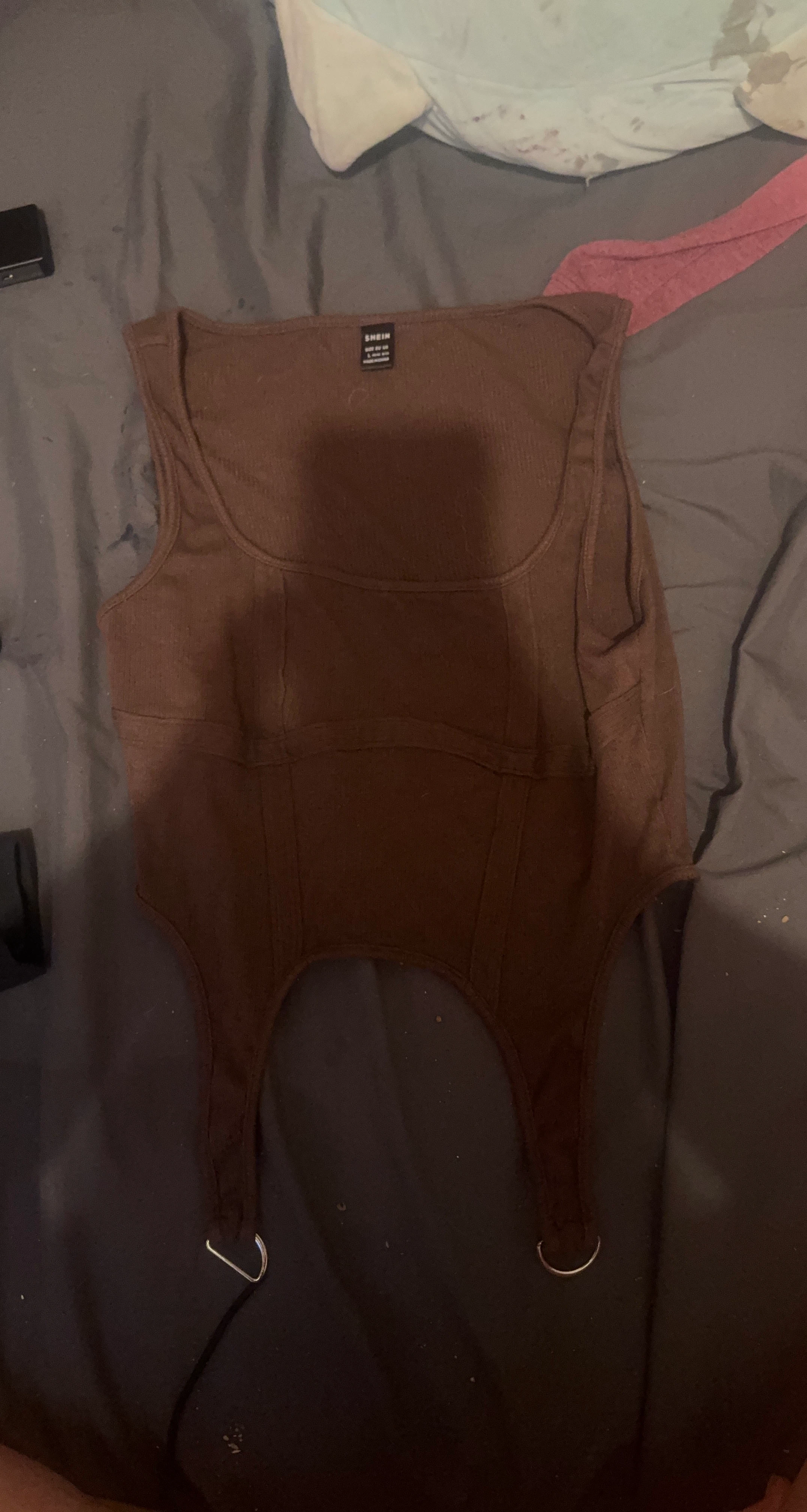 SHEIN Brown Ribbed Corset Tank Top