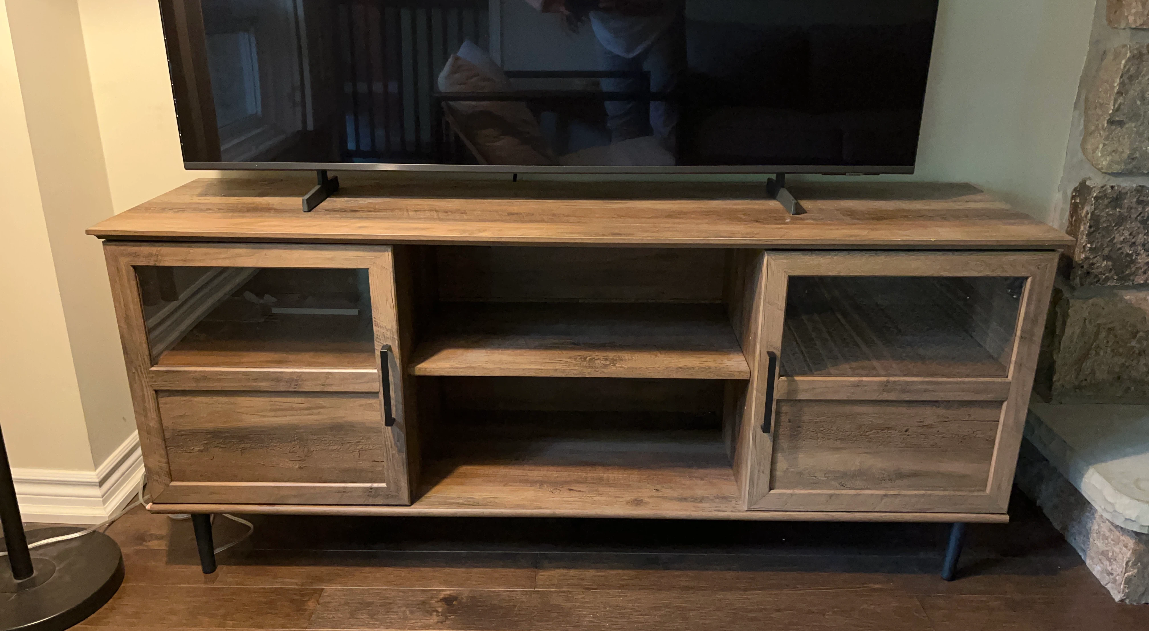 Wood Media Console with Glass Doors