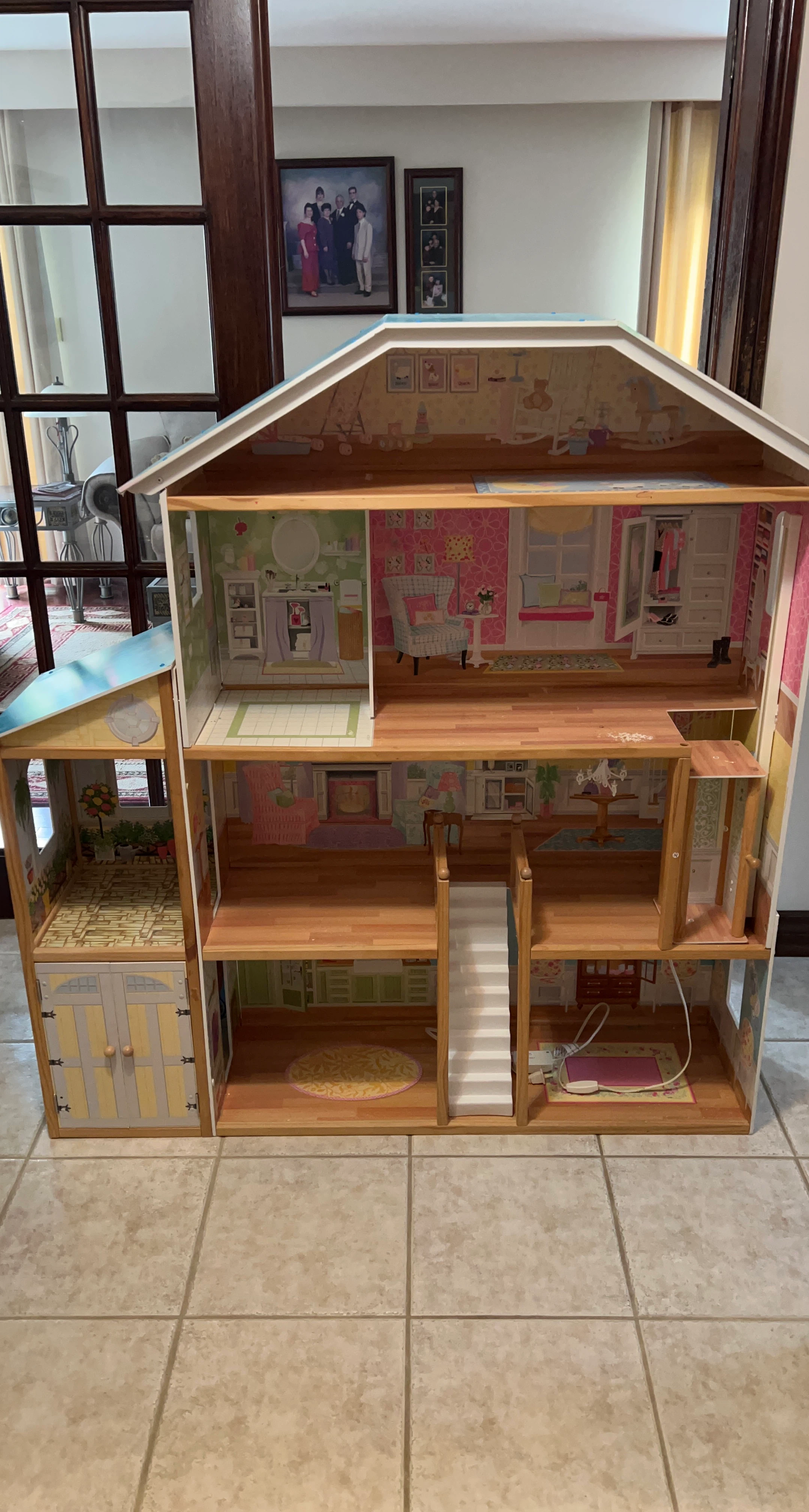 Used Wooden Dollhouse with Furniture