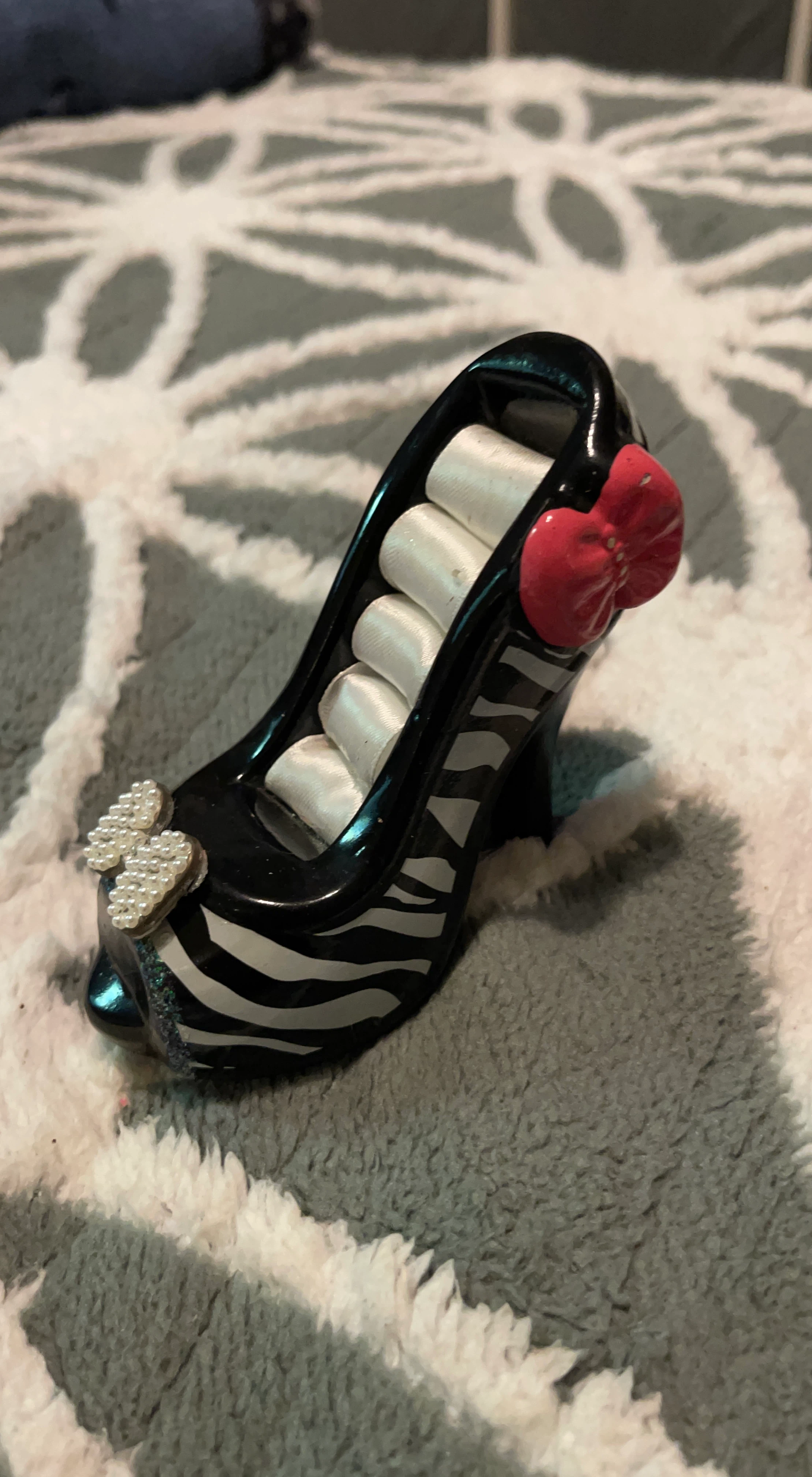 Zebra Print High Heel Trinket Box with Bow