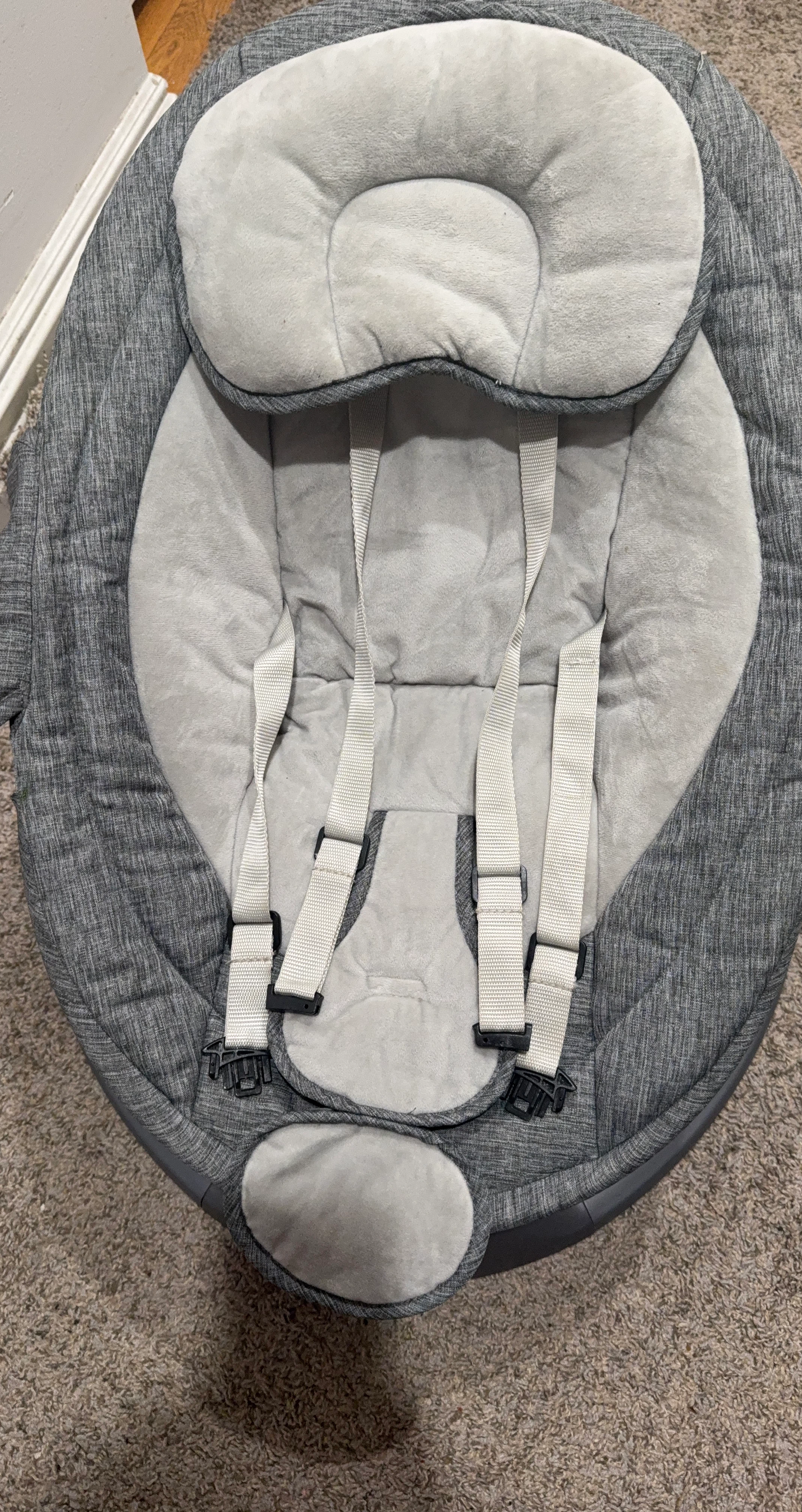 Gray Baby Bouncer Seat with Harness