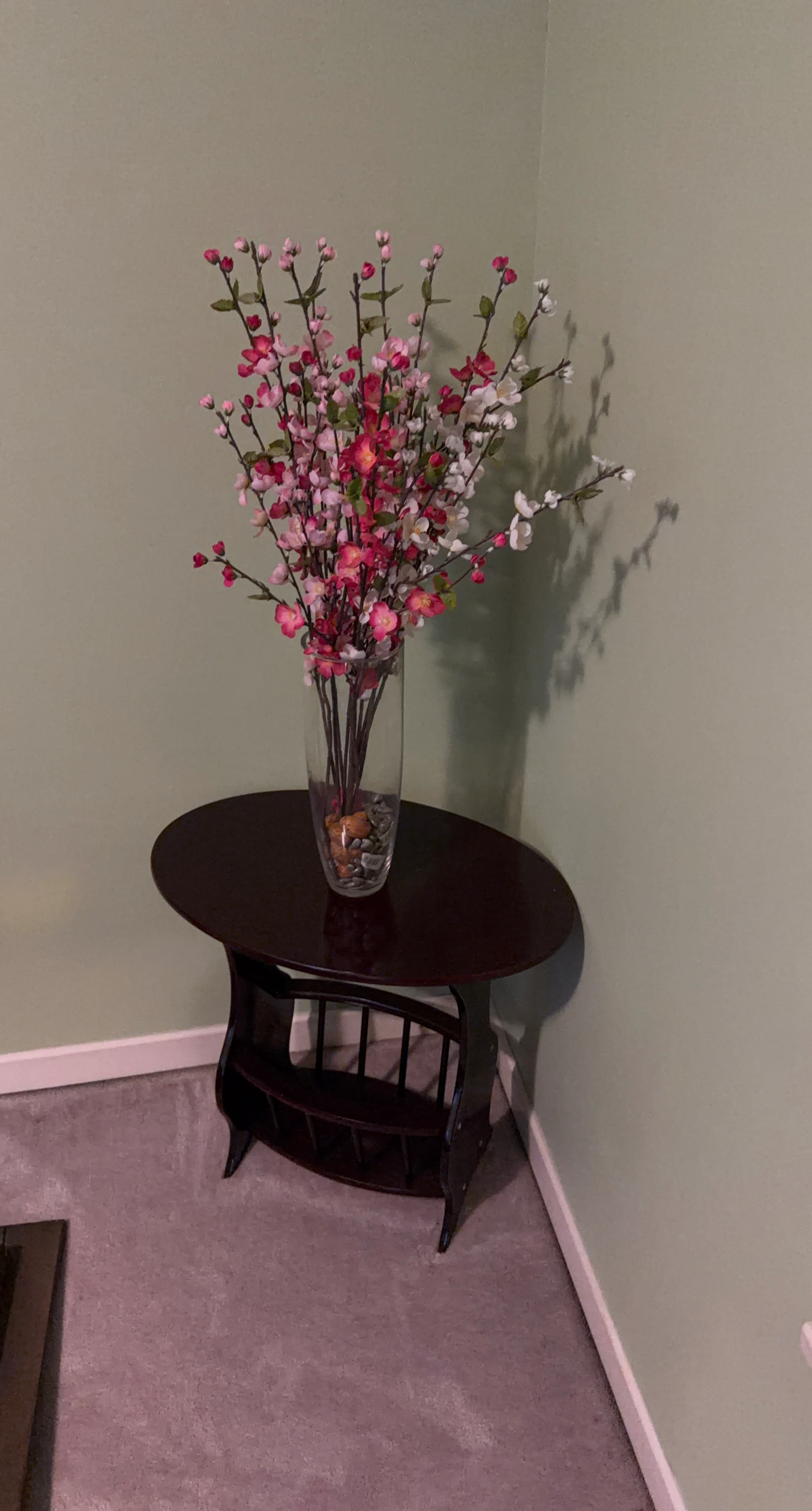Artificial Cherry Blossom Flowers in Glass Vase