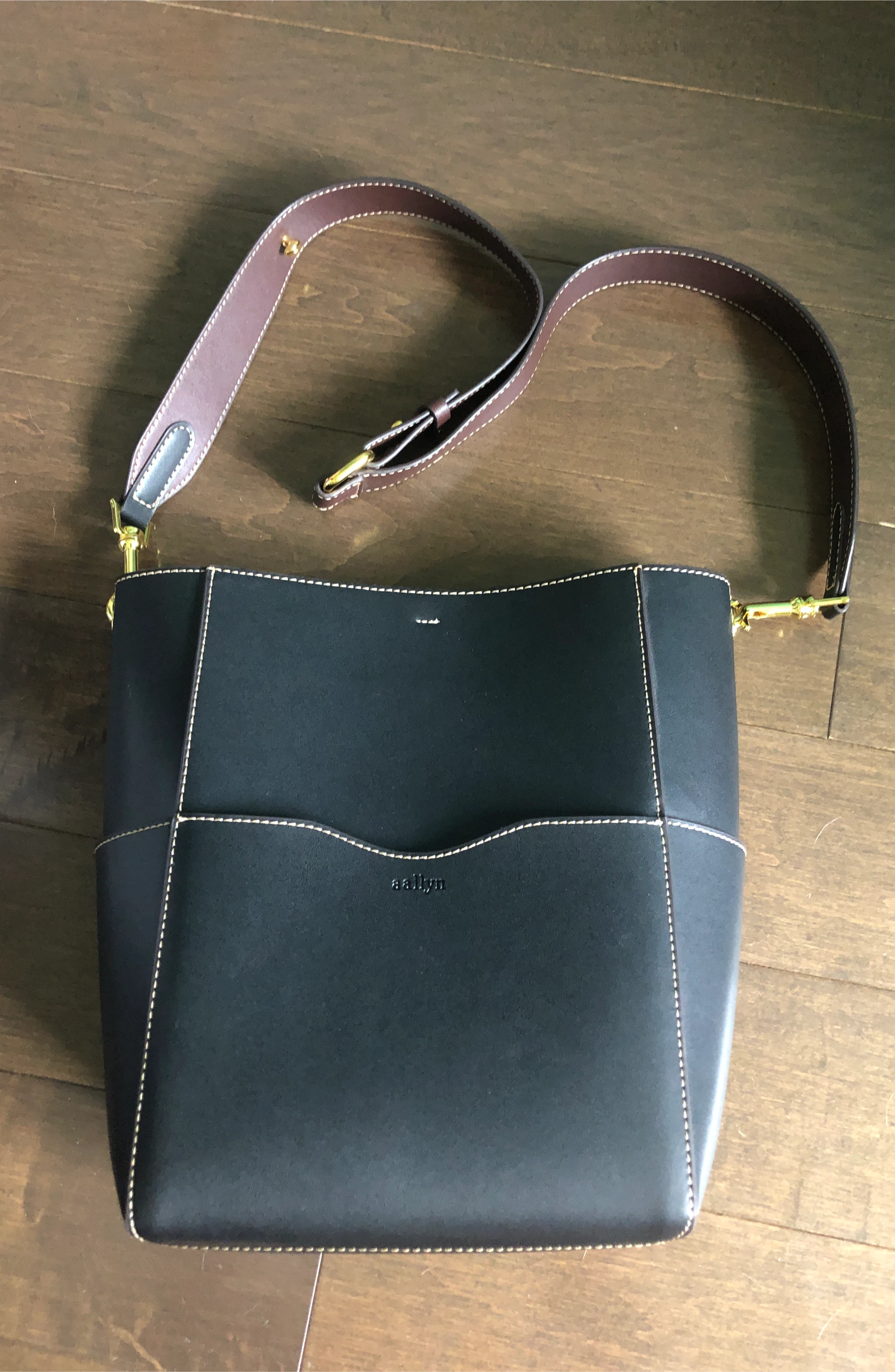 Aalyn Black Leather Bucket Bag