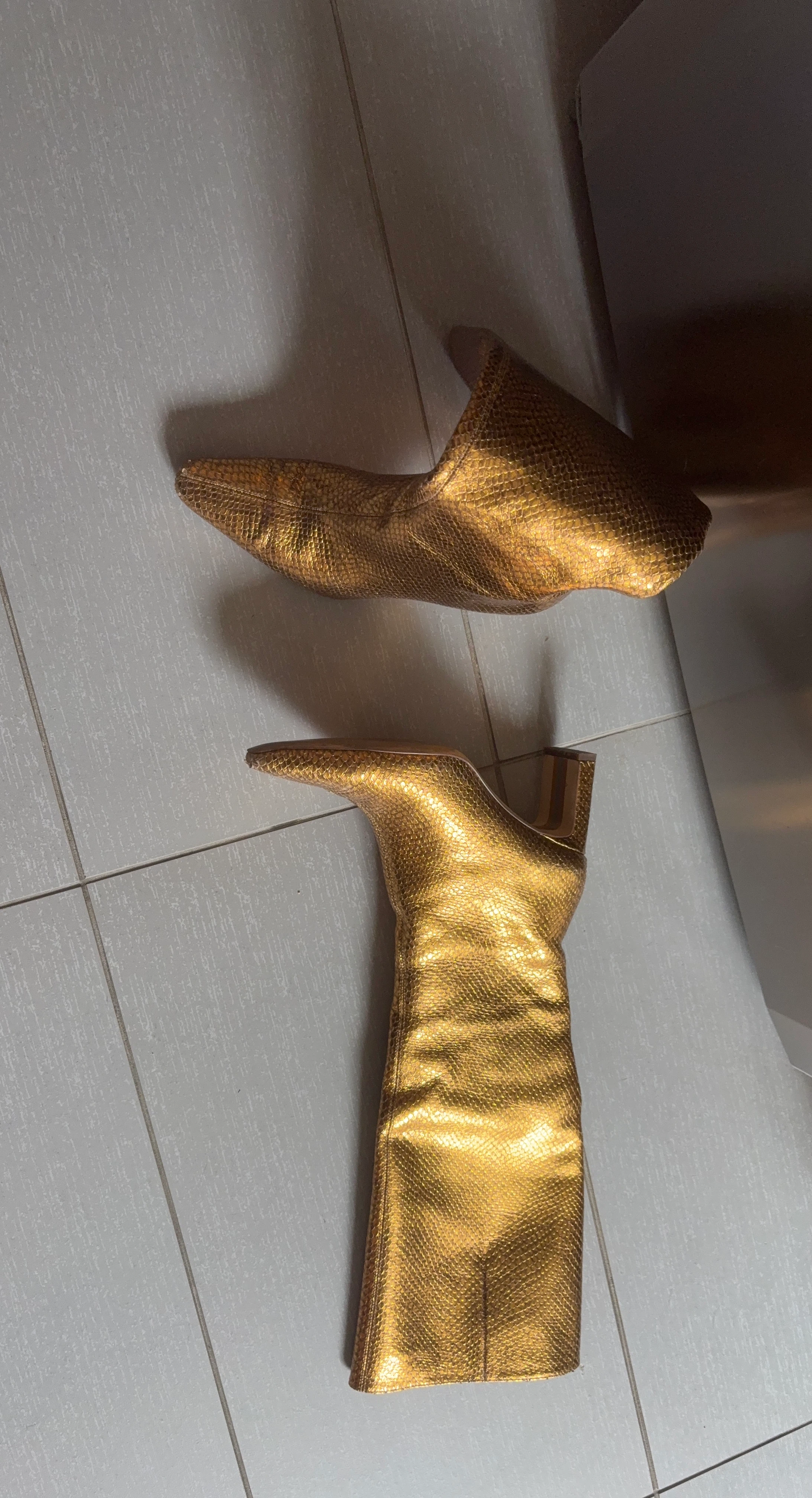 Gold Textured Heeled Boots