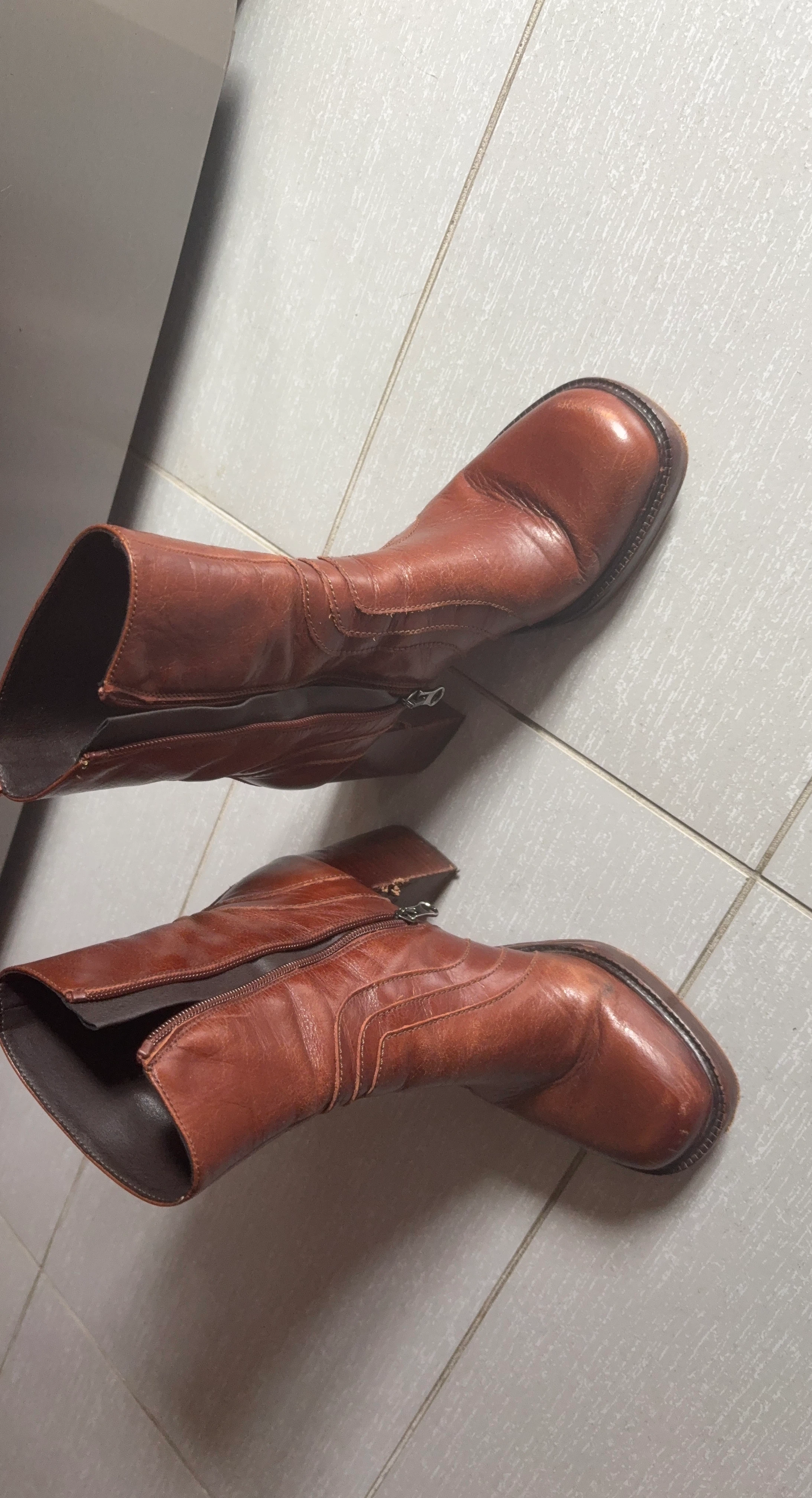 Brown Leather Zipper Boots