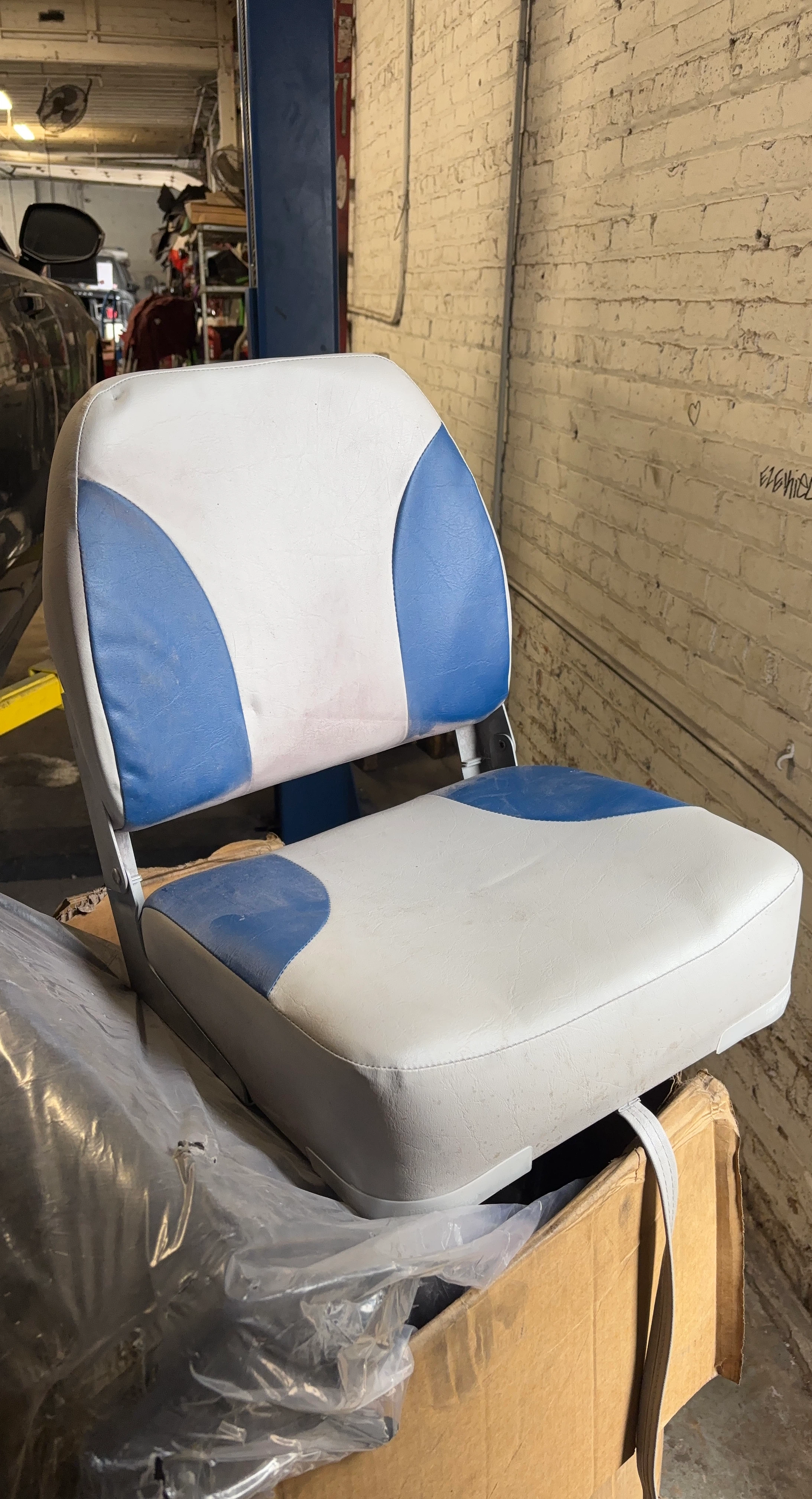 White and Blue Boat Seat