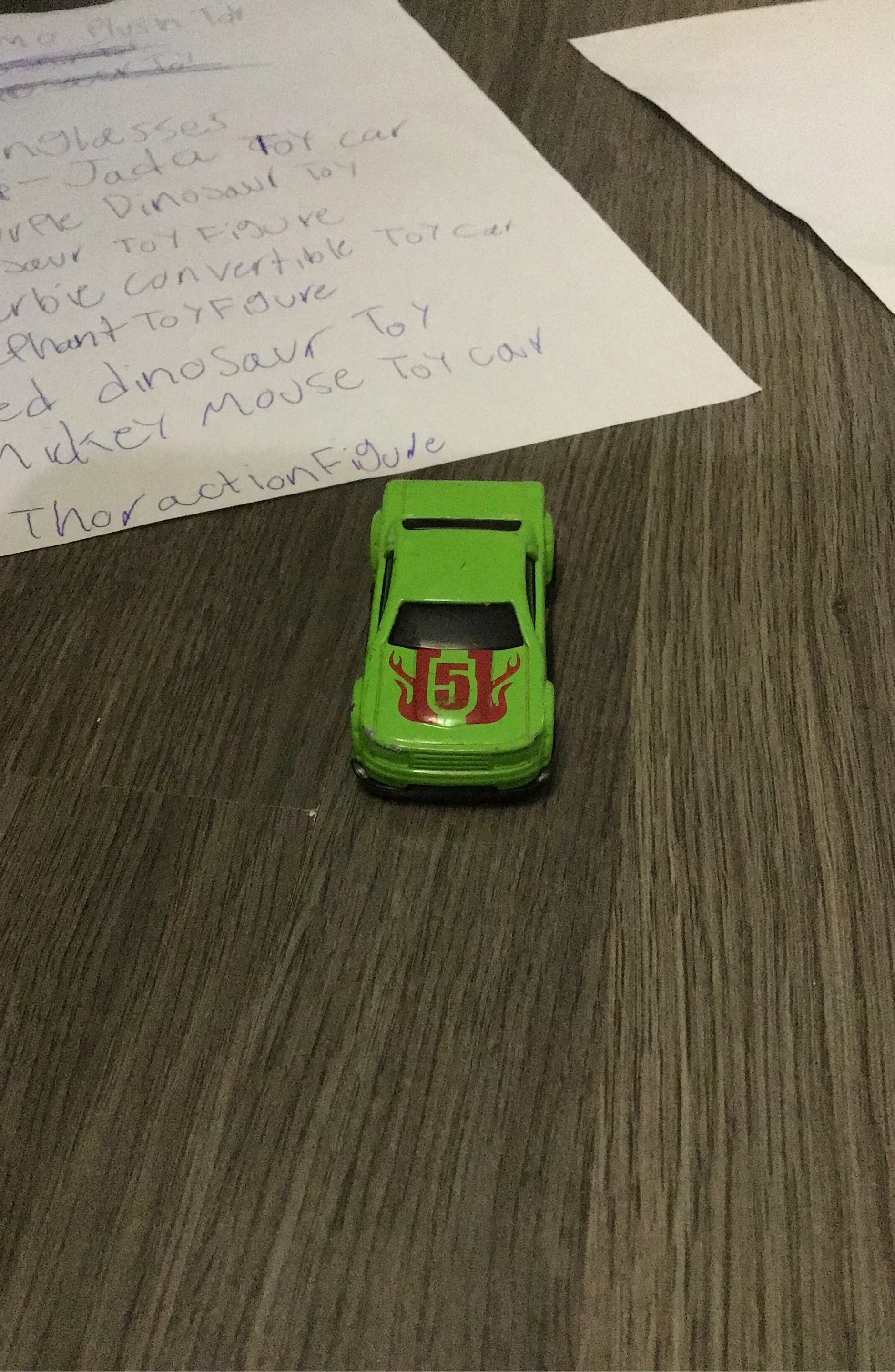 Green Toy Car with '5' Graphic