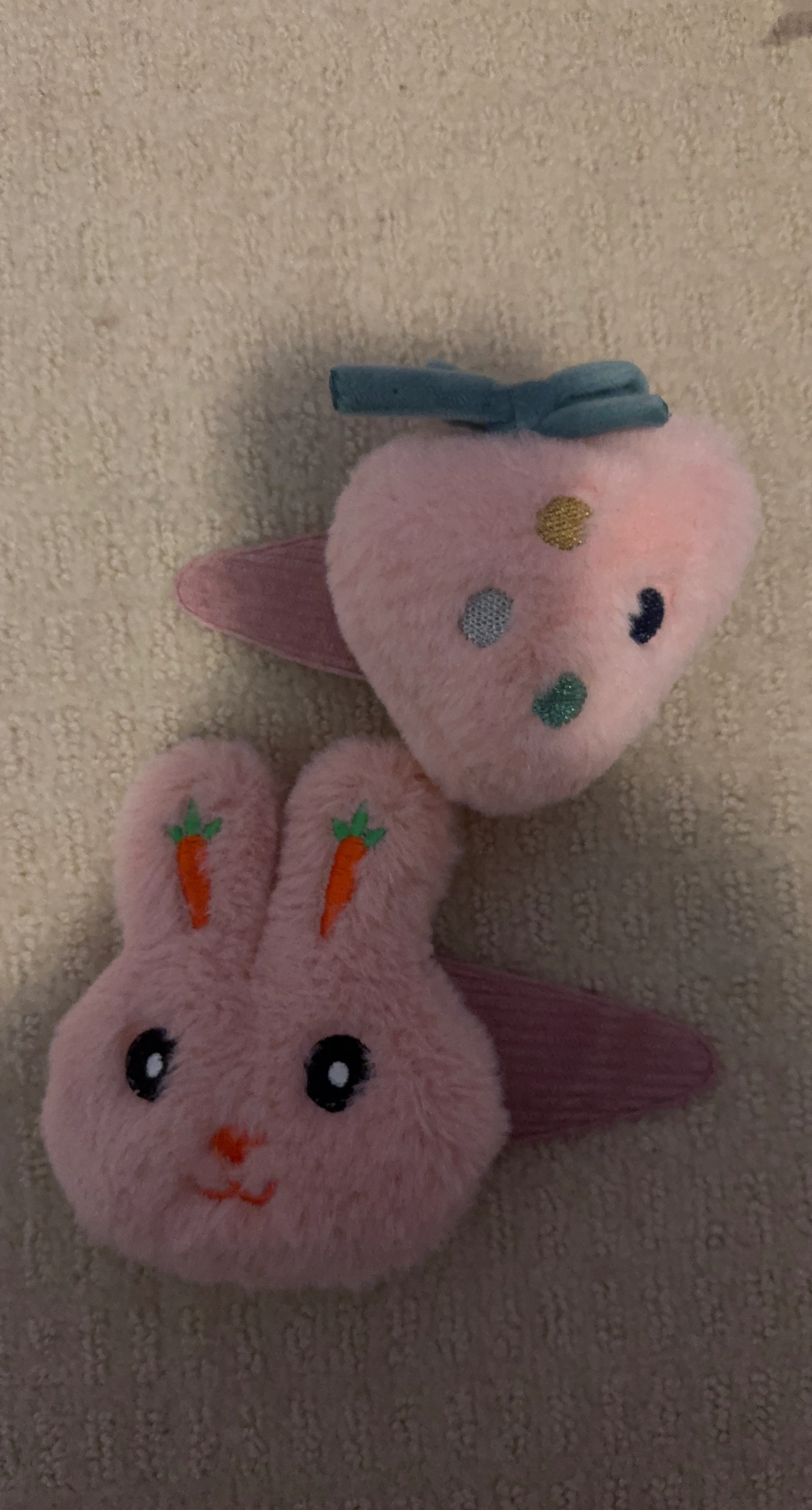 Pink Bunny and Strawberry Hair Clips