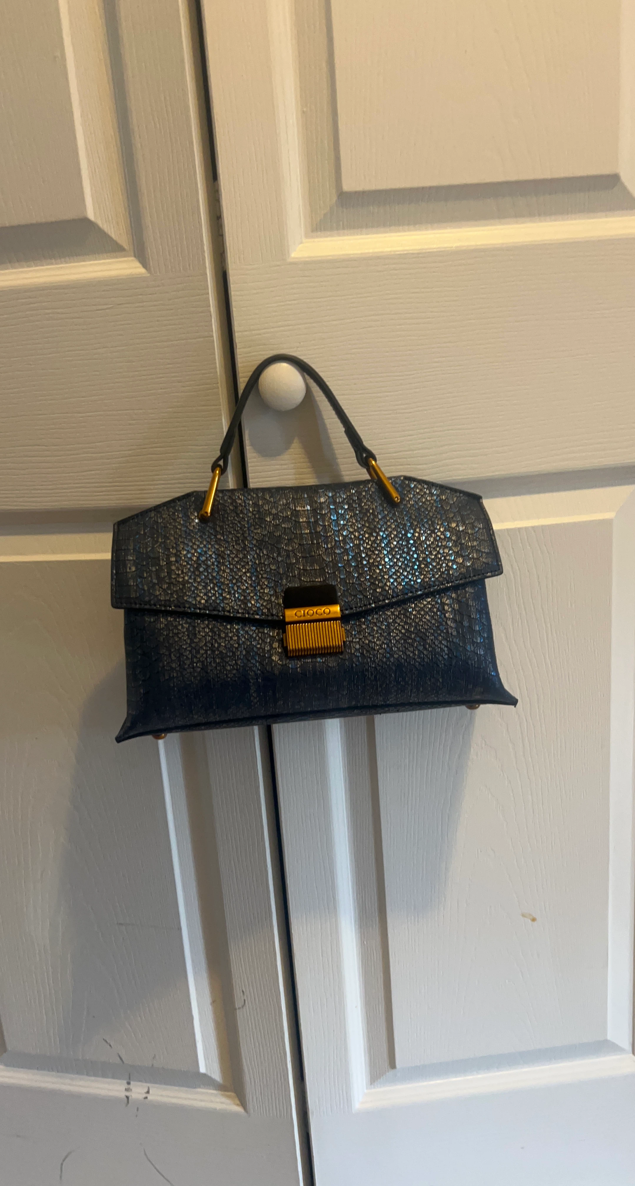 Blue Embossed Handbag