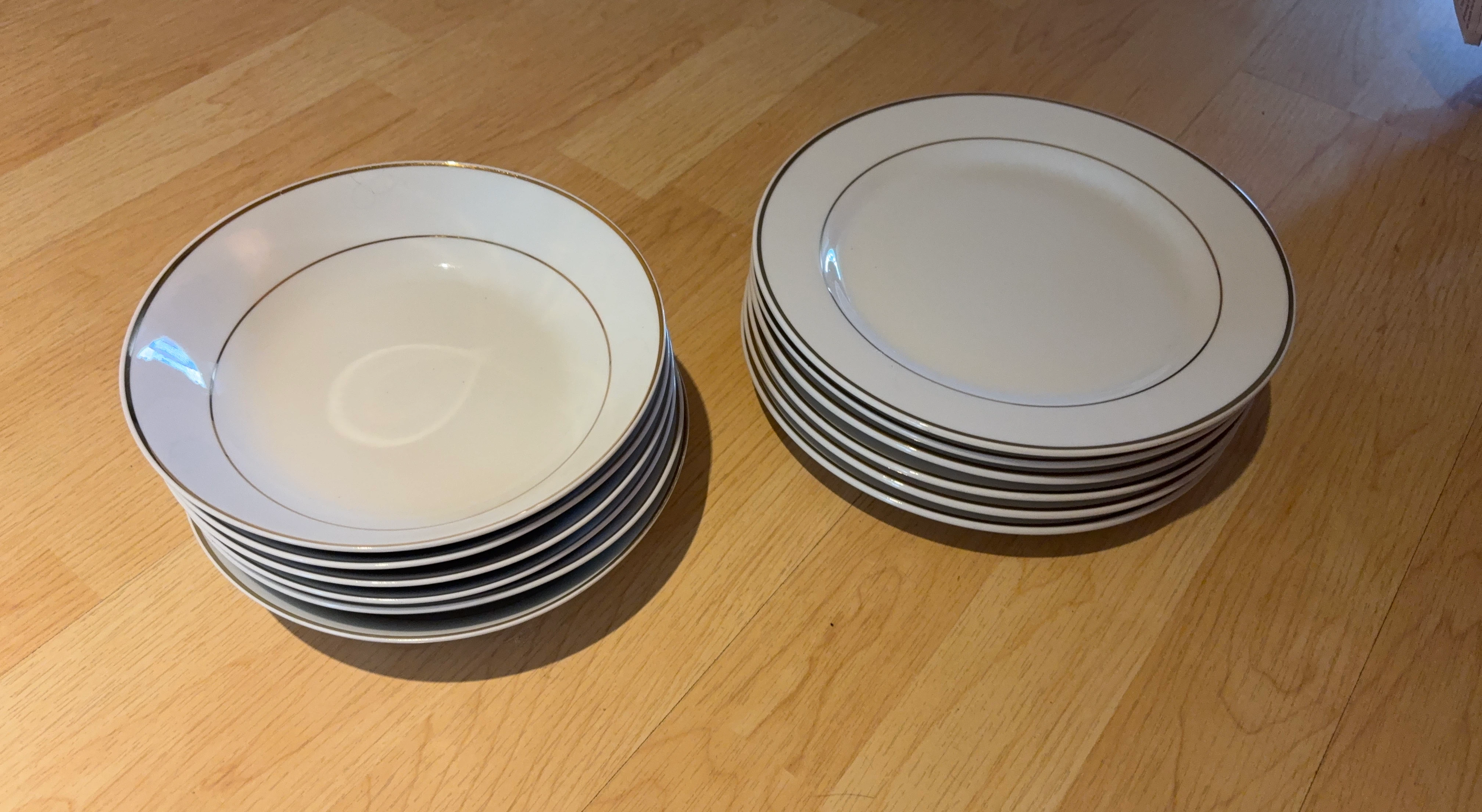 Set of White Plates with Gold Rim