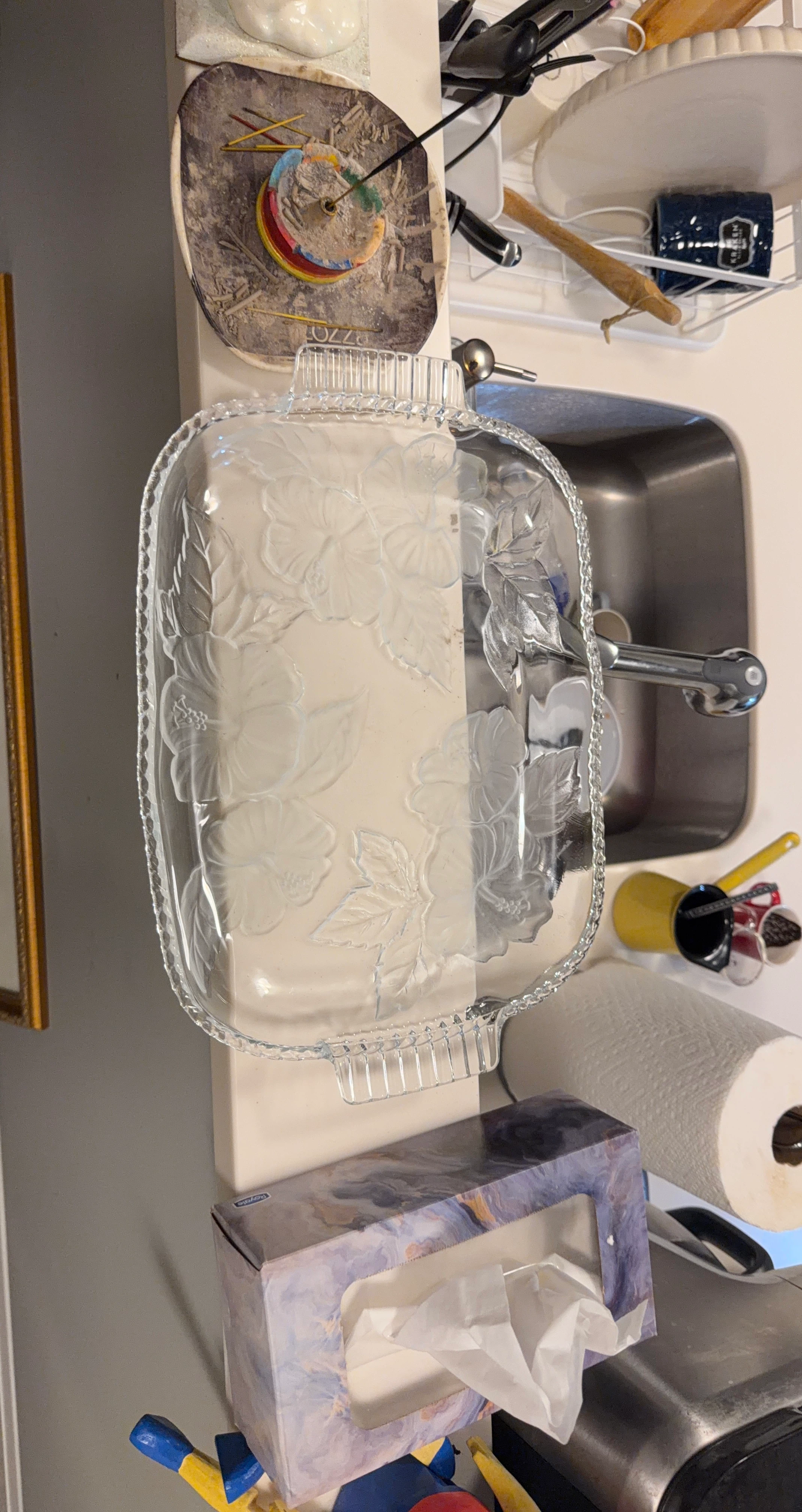 Glass Serving Dish with Embossed Hibiscus Flowers