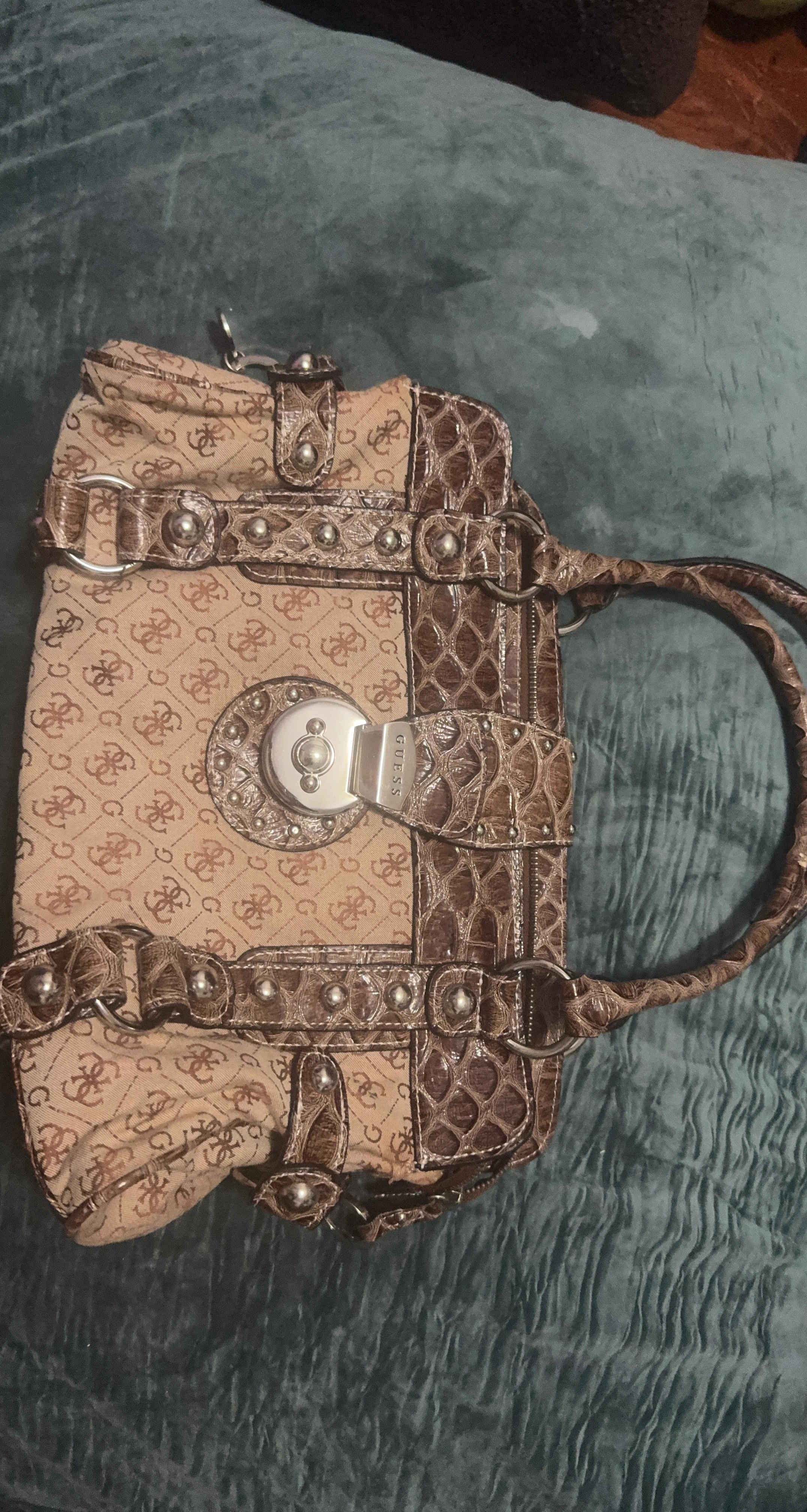 Guess Monogram Satchel Handbag