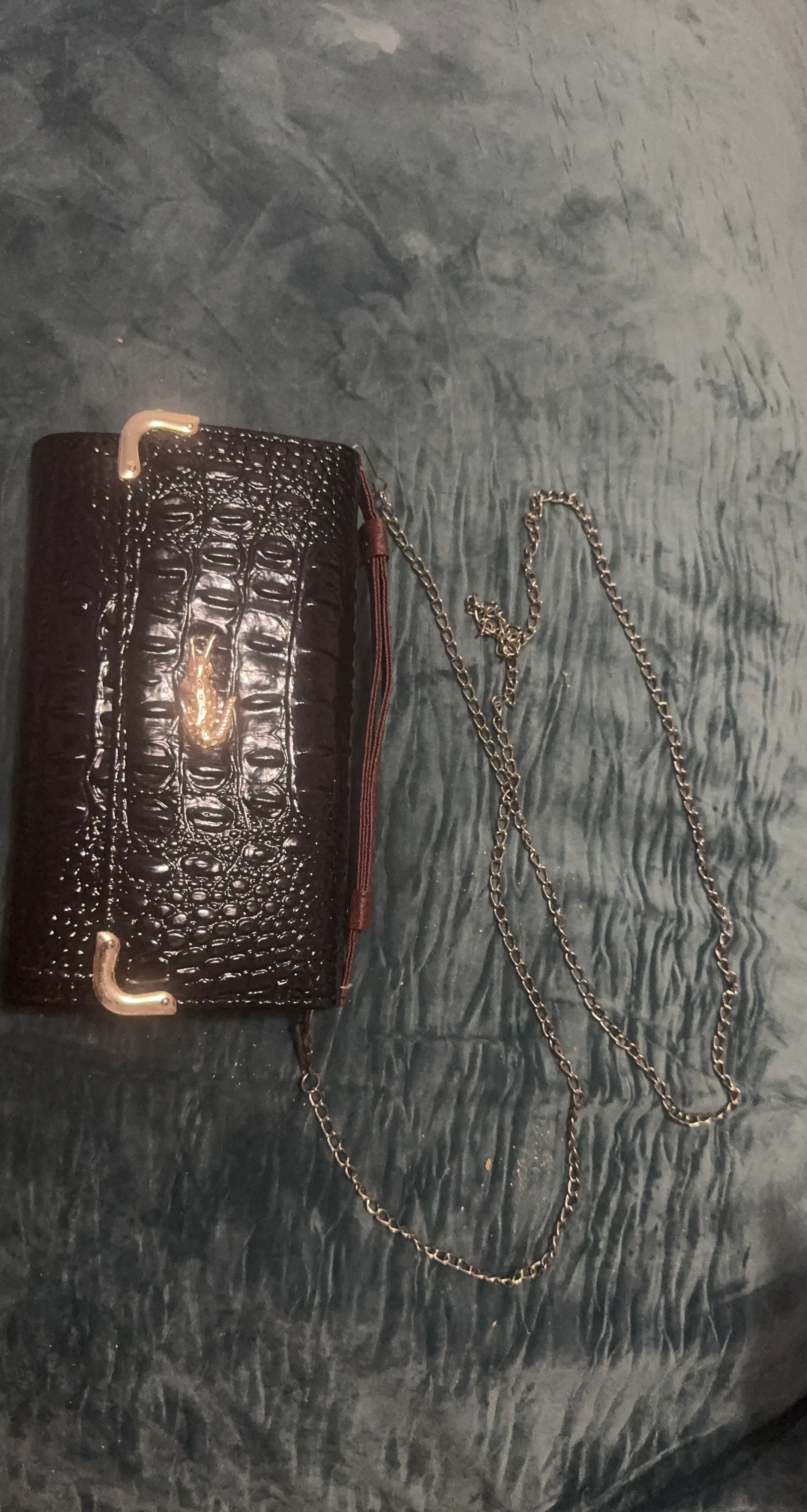 Black Croc Embossed Wallet with Chain