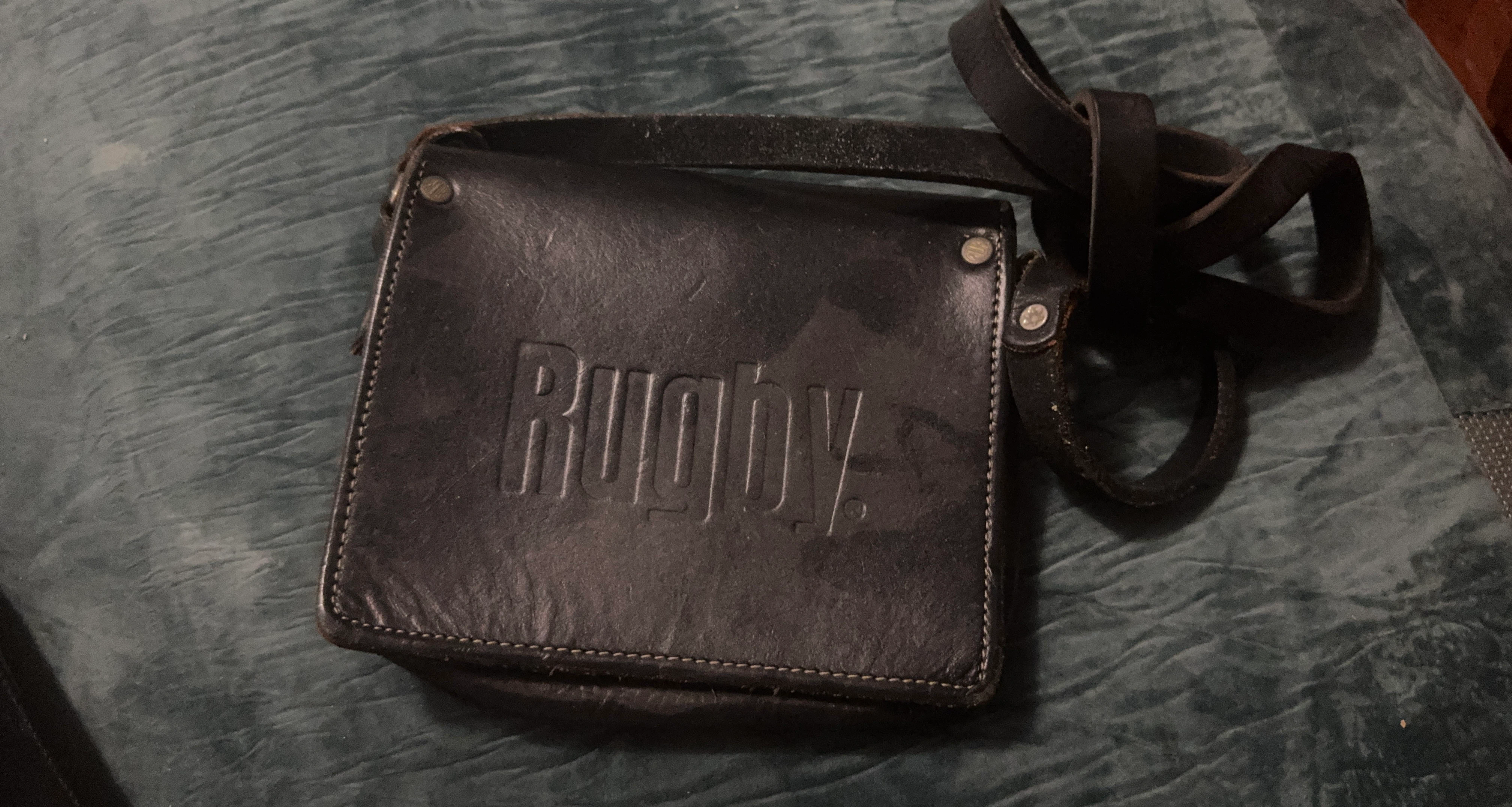 Black Leather Rugby Crossbody Bag