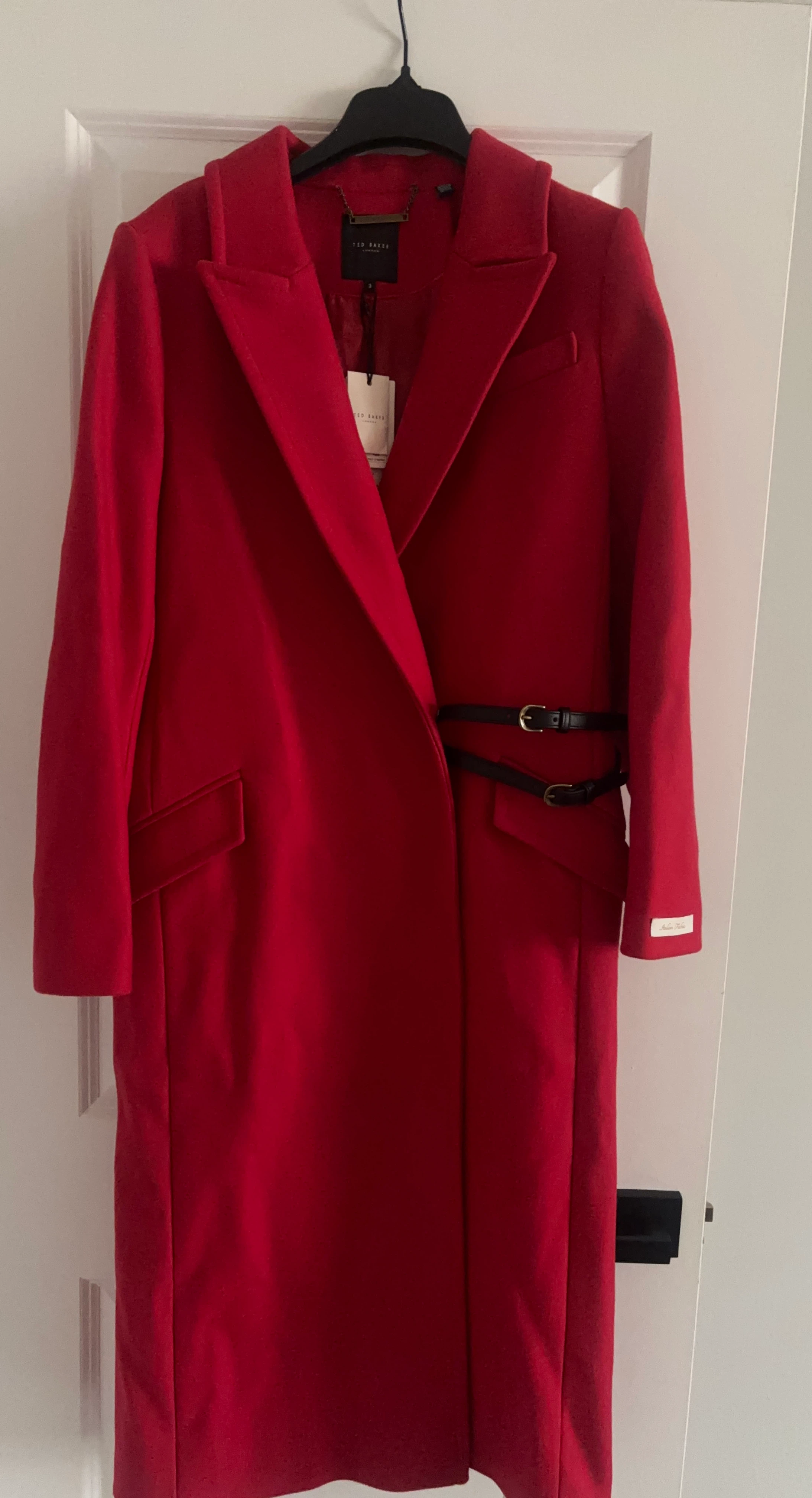 New Ted Baker  Wool Red Coat - Frejia Detachable Strap
