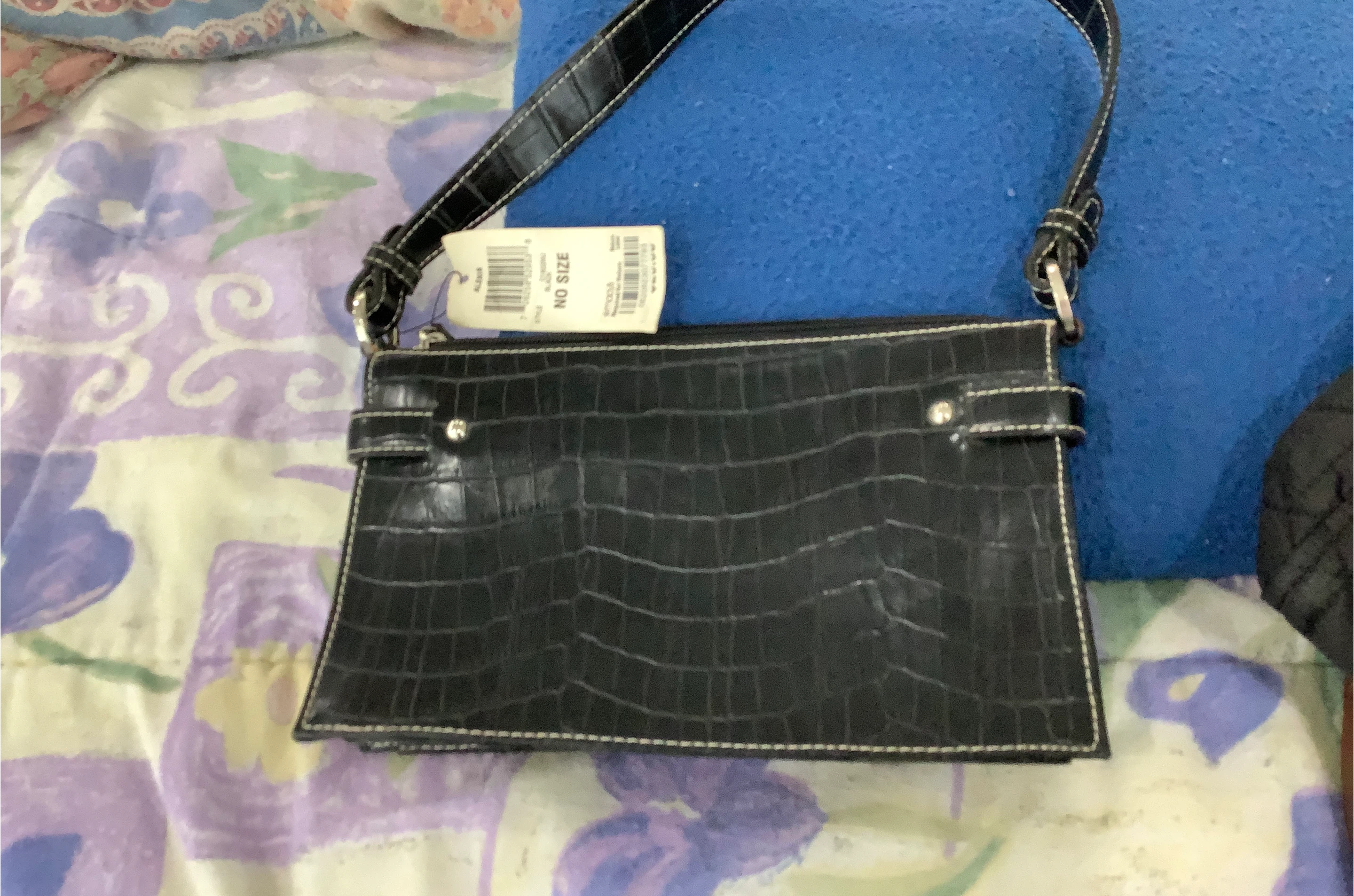 Black Croc-Embossed Shoulder Bag