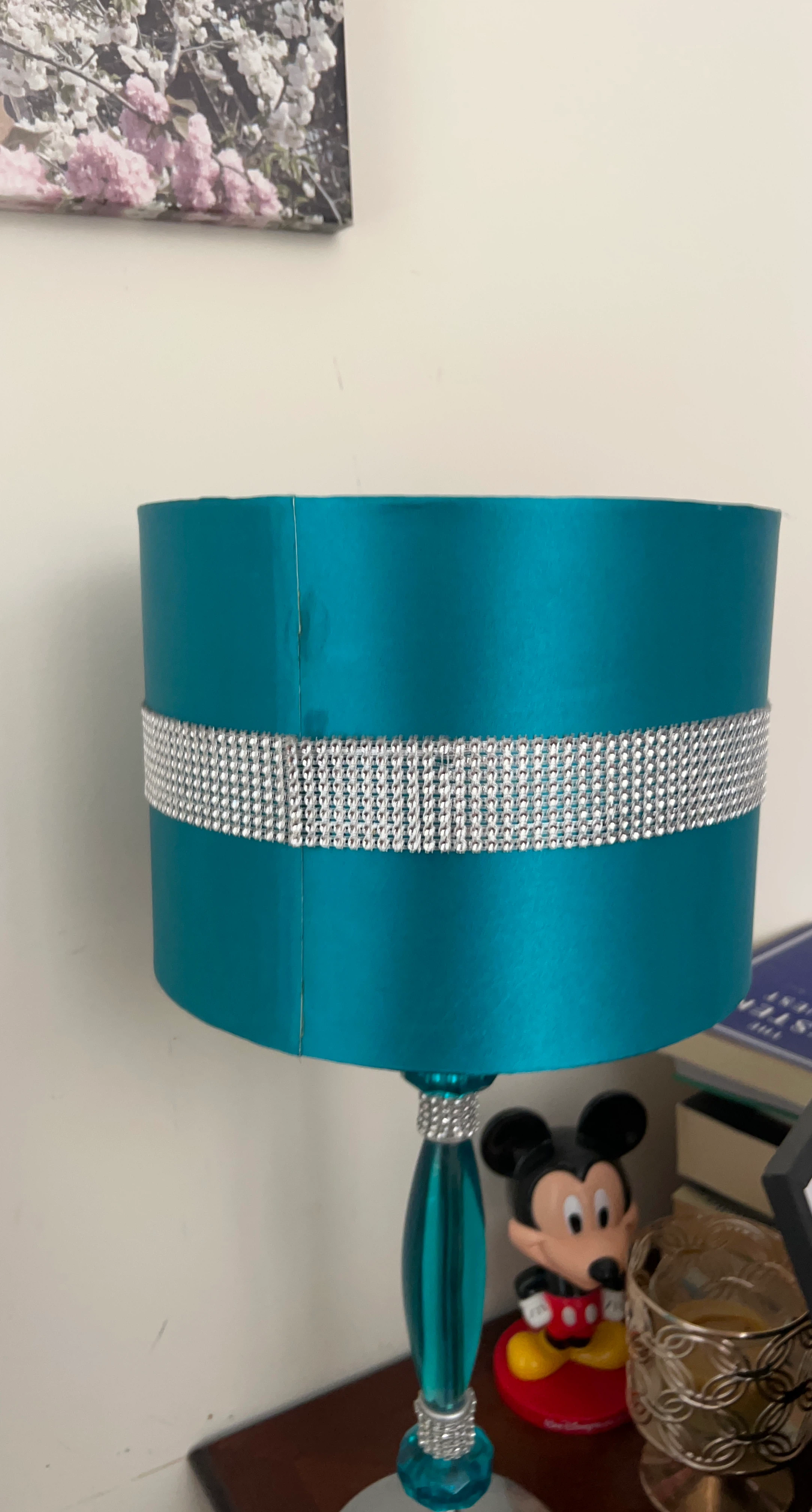 Teal Table Lamp with Rhinestone Band