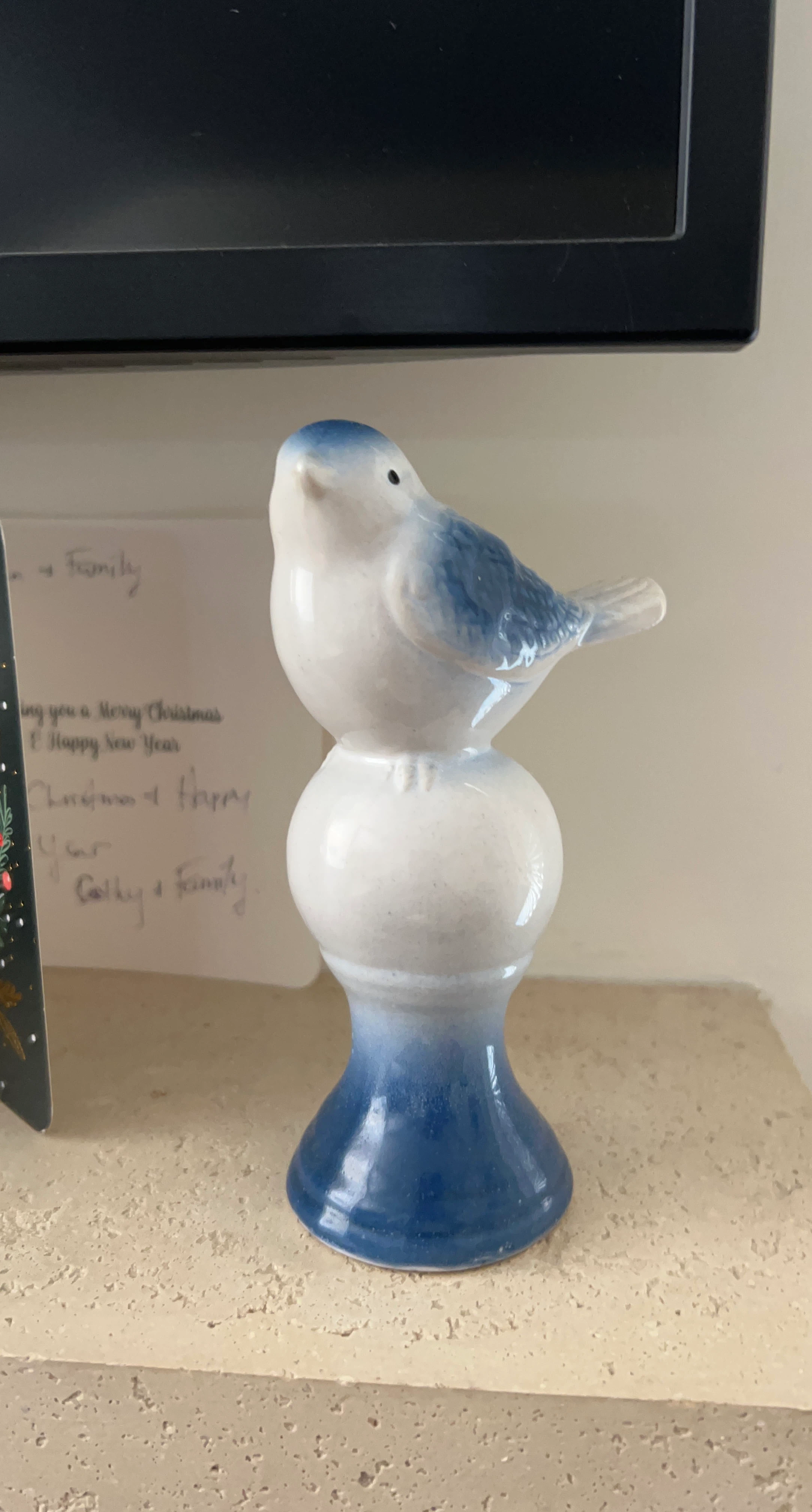 Blue and White Ceramic Bird Figurine