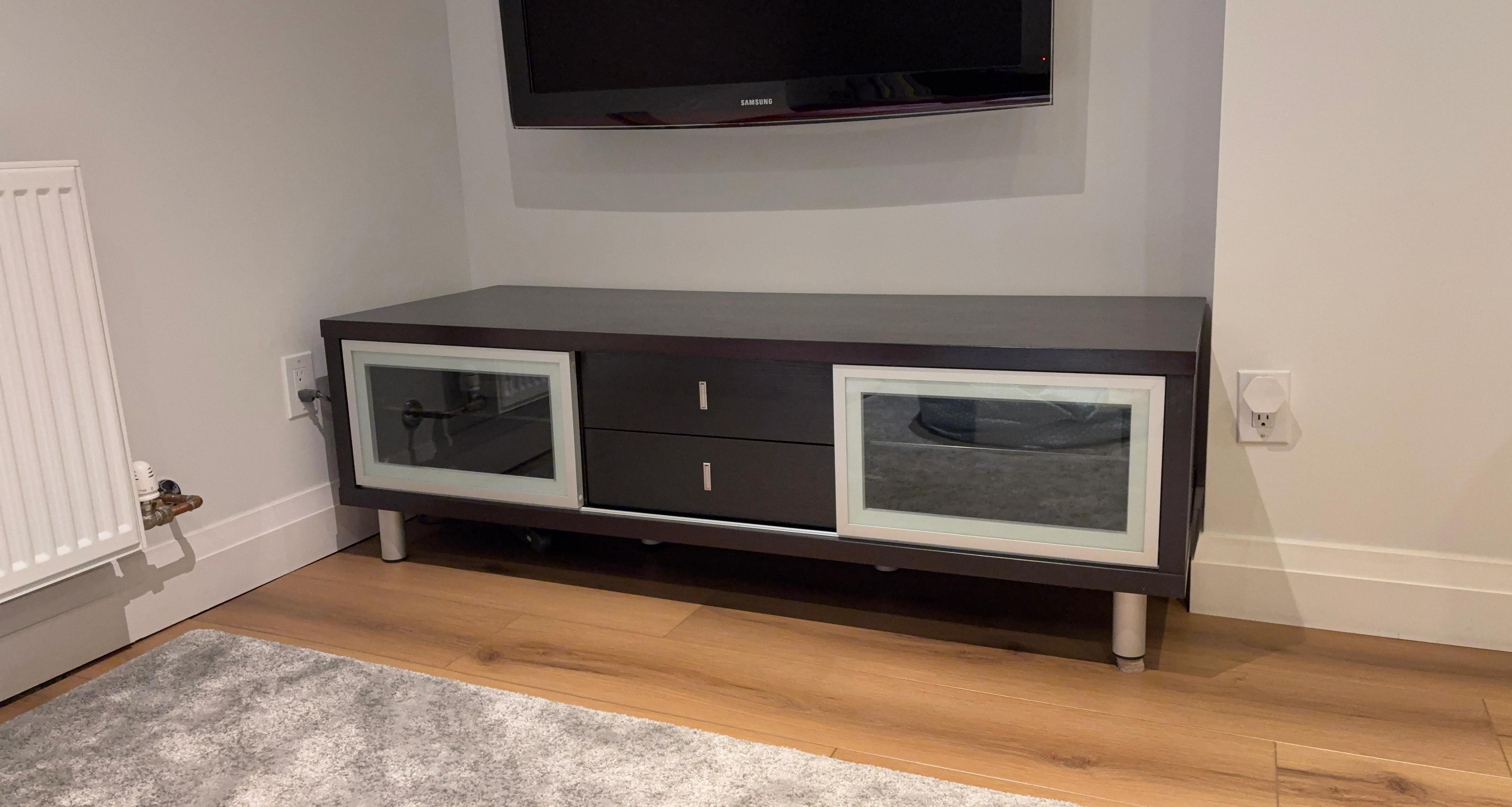 Dark Wood Entertainment Unit with Glass Doors