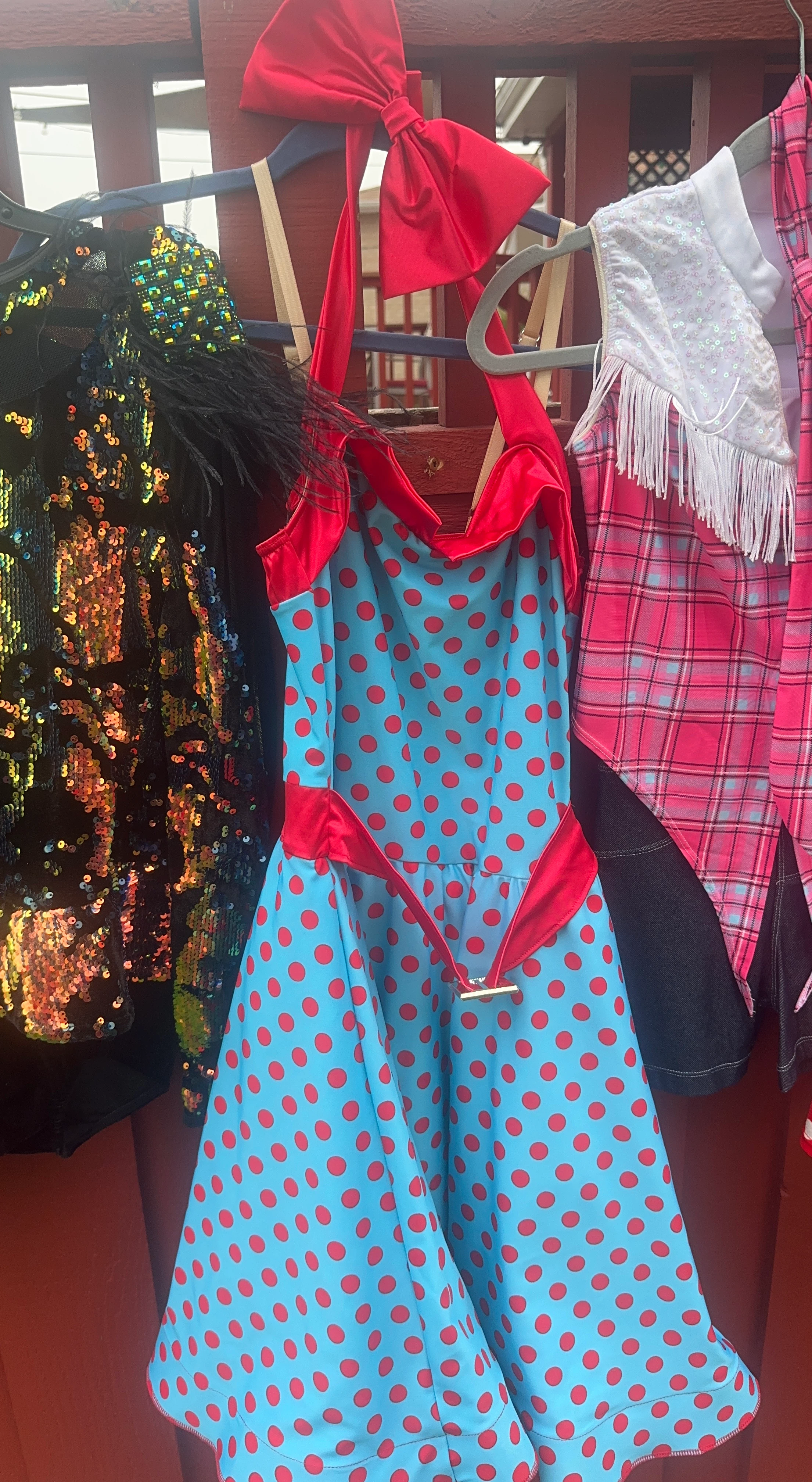 Blue and Red Polka Dot Dress with Bow