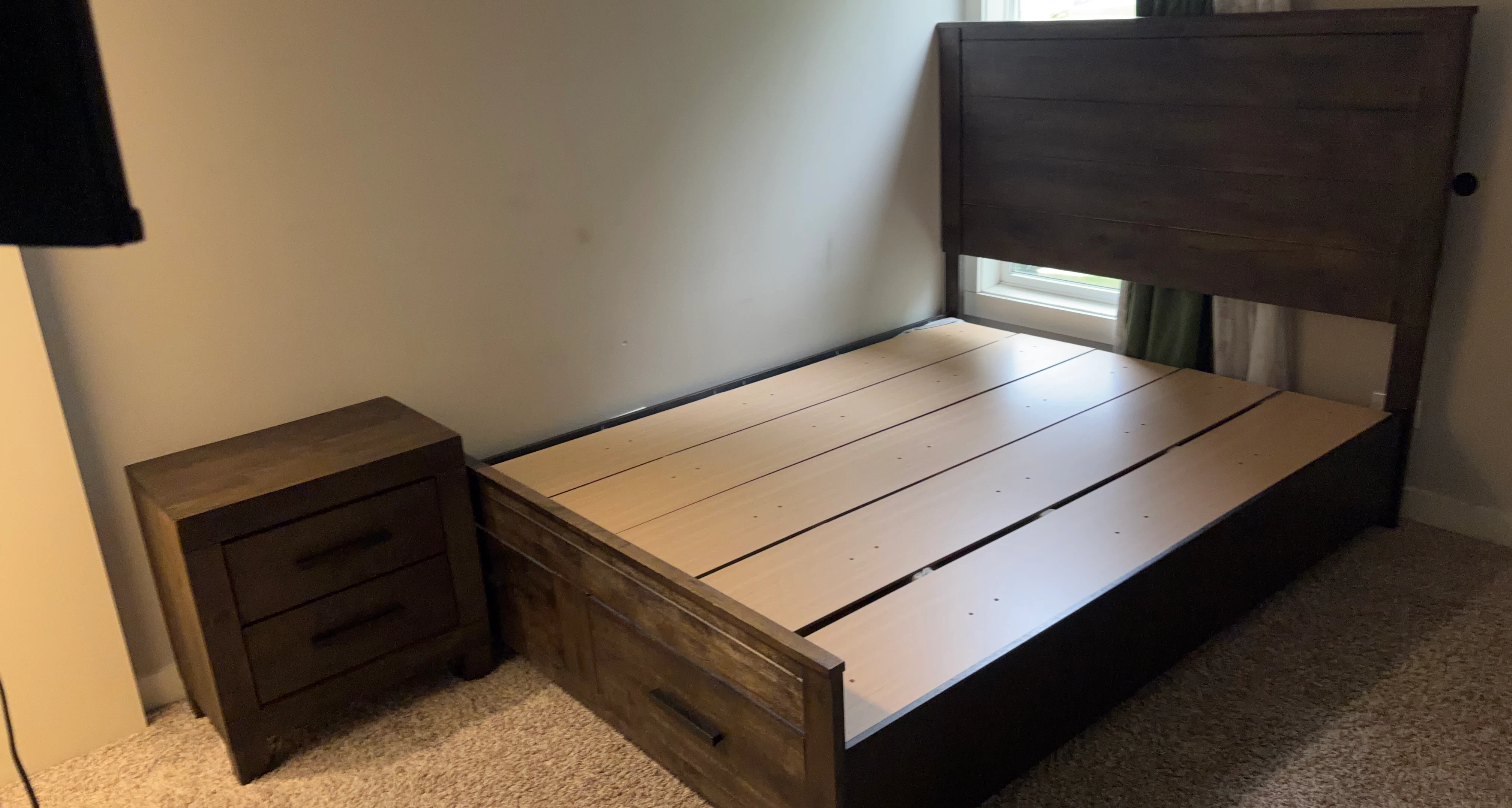 Dark Wood Bed Frame with Nightstand