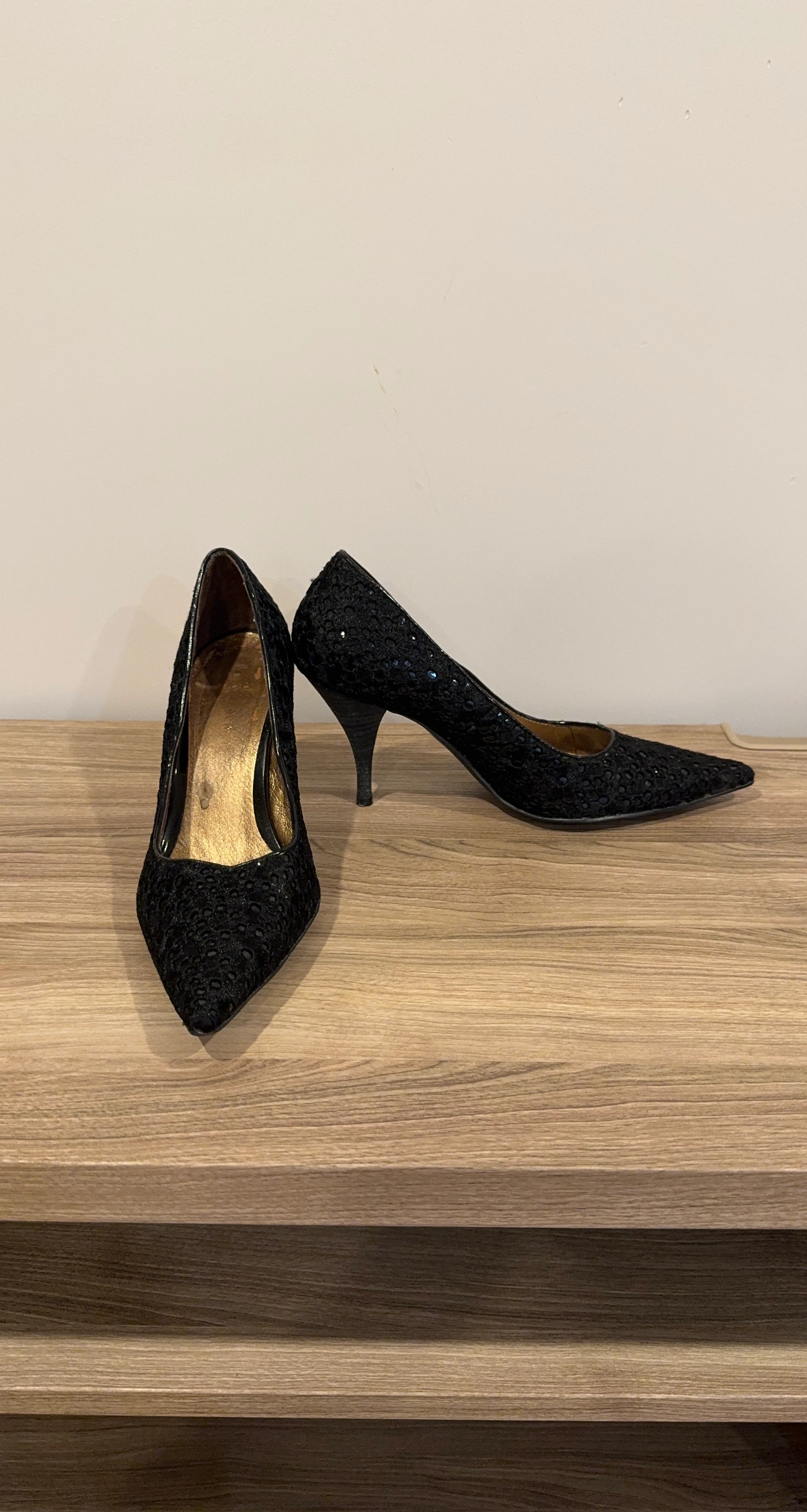 Black Lace Pointed Toe Heels