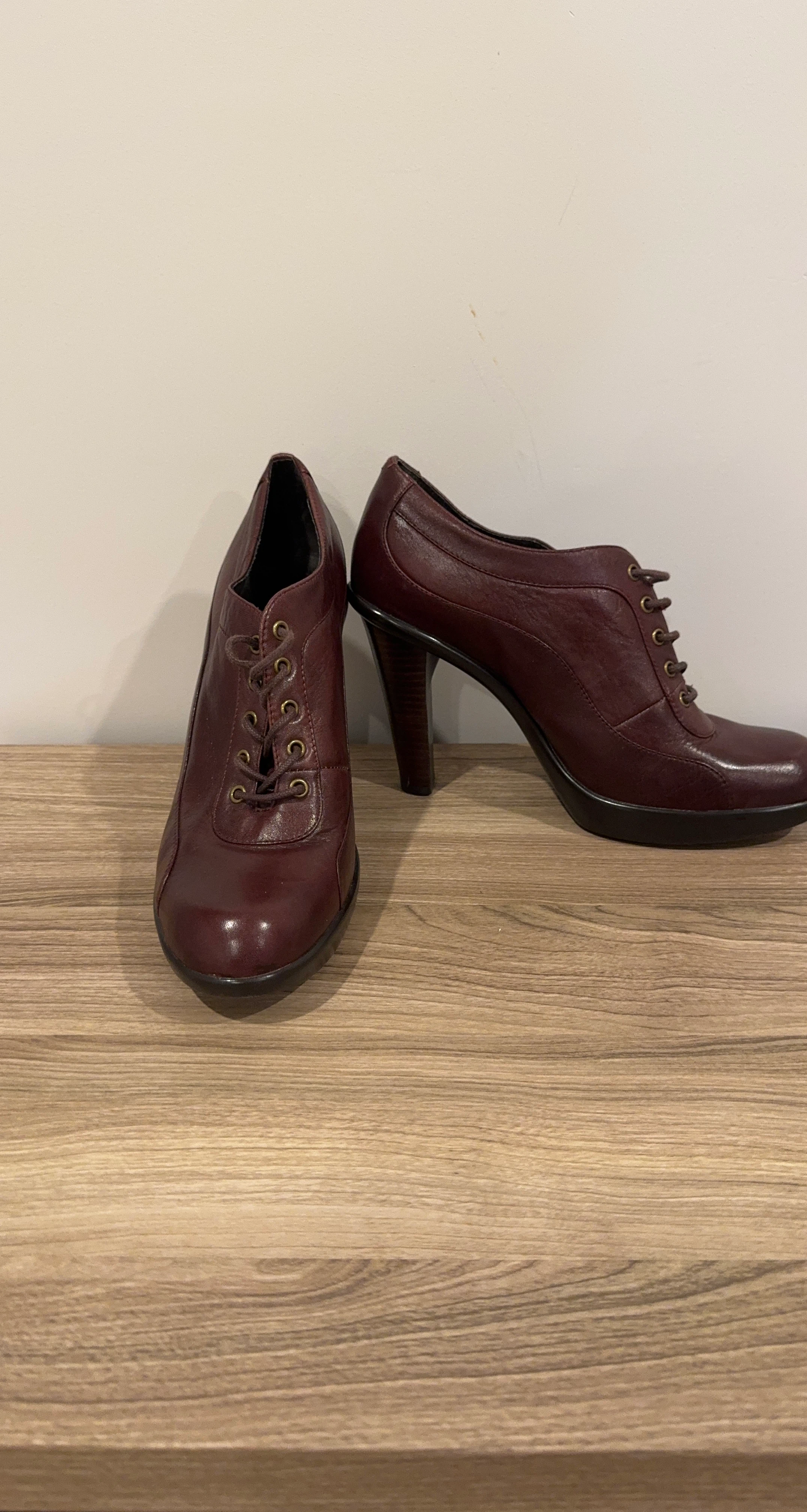Burgundy Leather Lace-Up Heels