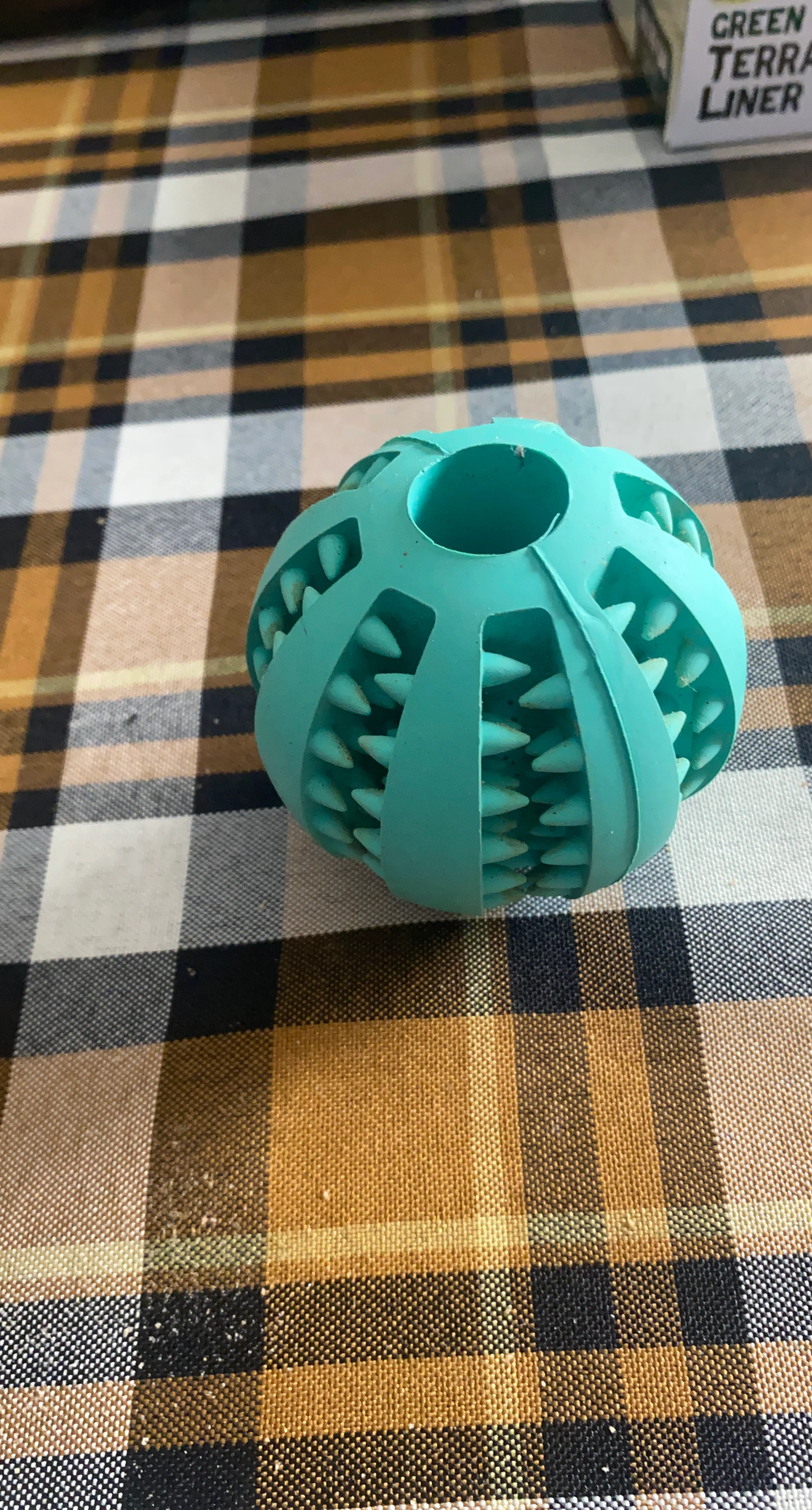 Teal Spiky Treat Dispensing Dog Toy