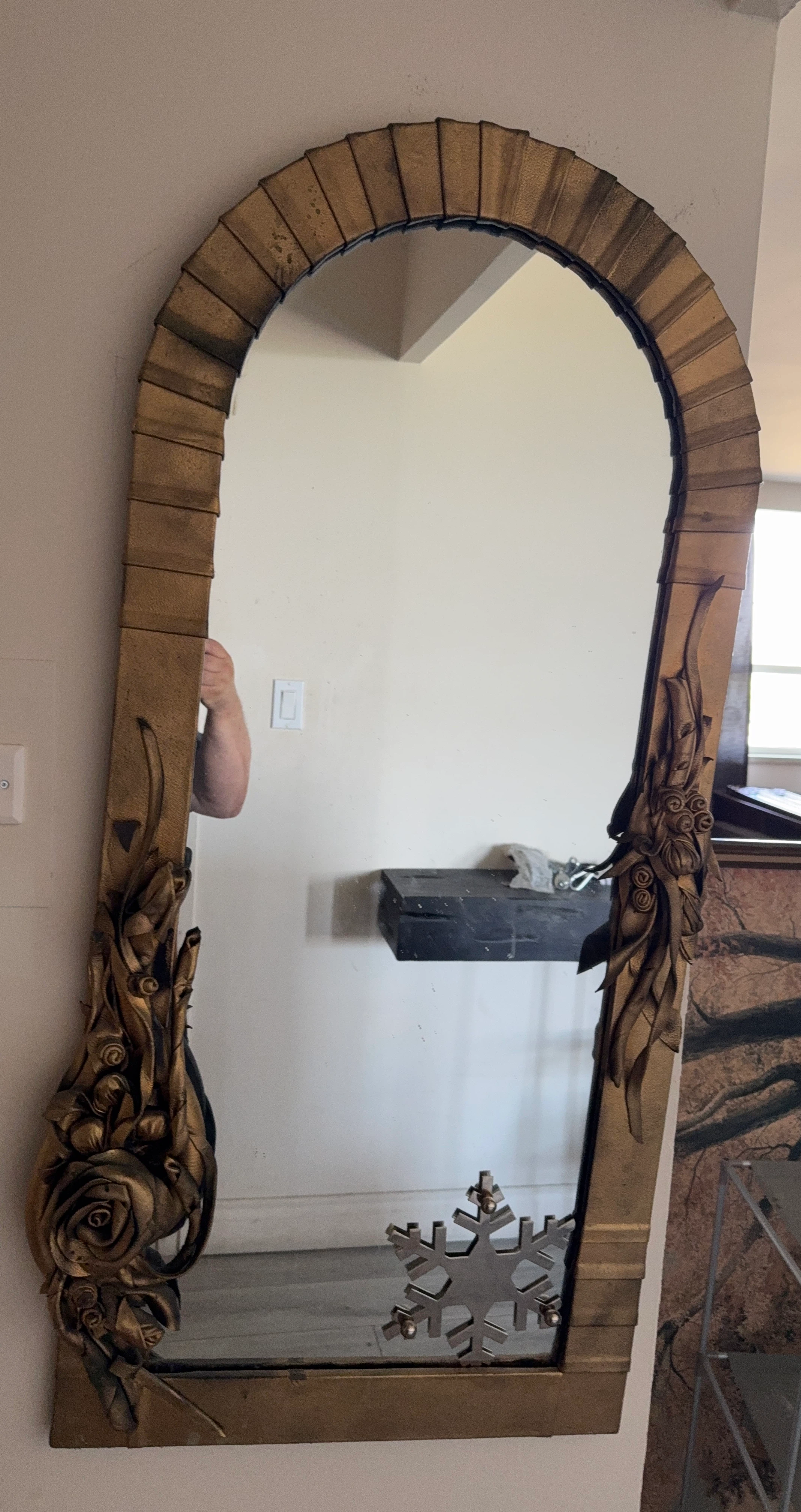Decorative Arched Mirror with Rose Accents