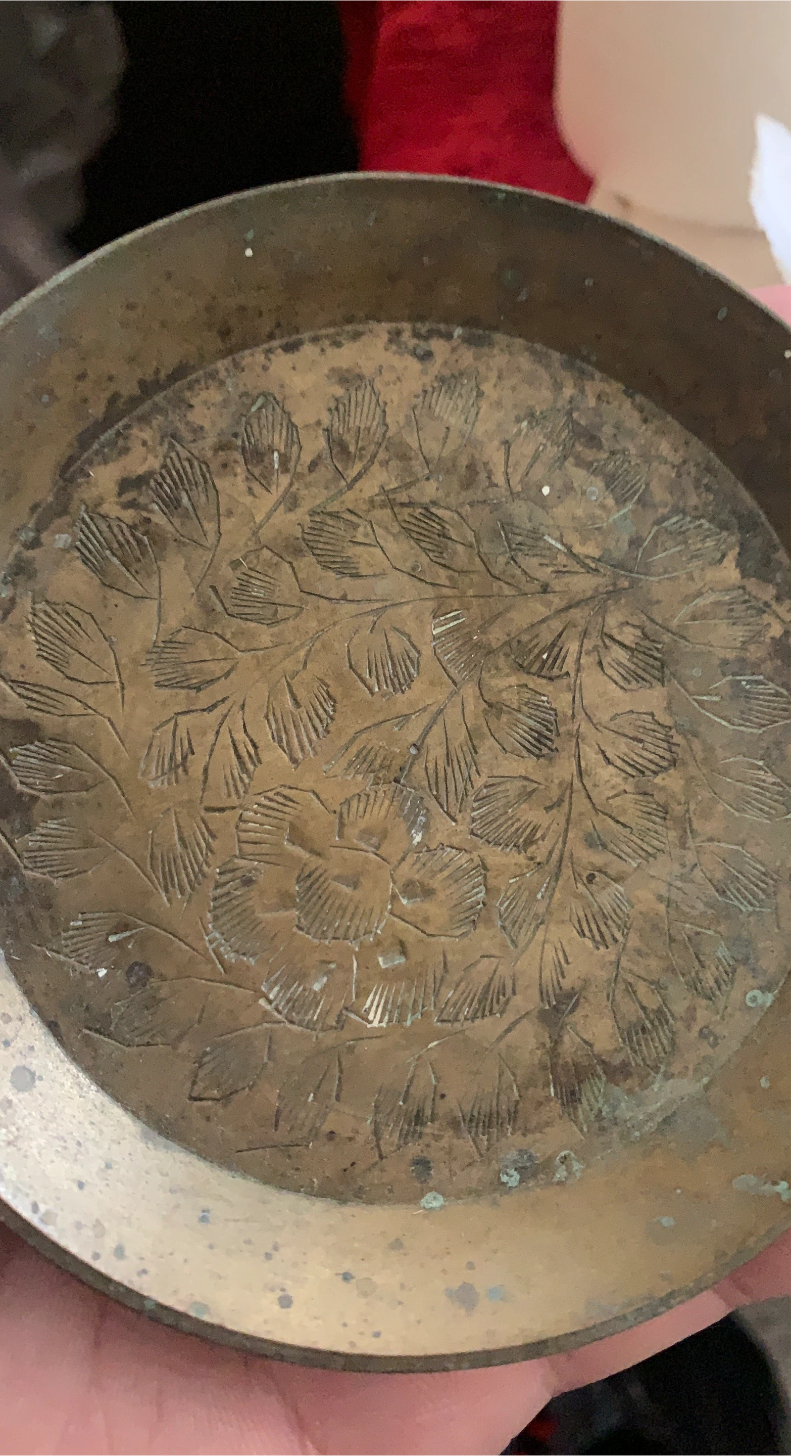 Vintage Brass Bowl with Engraved Floral Design