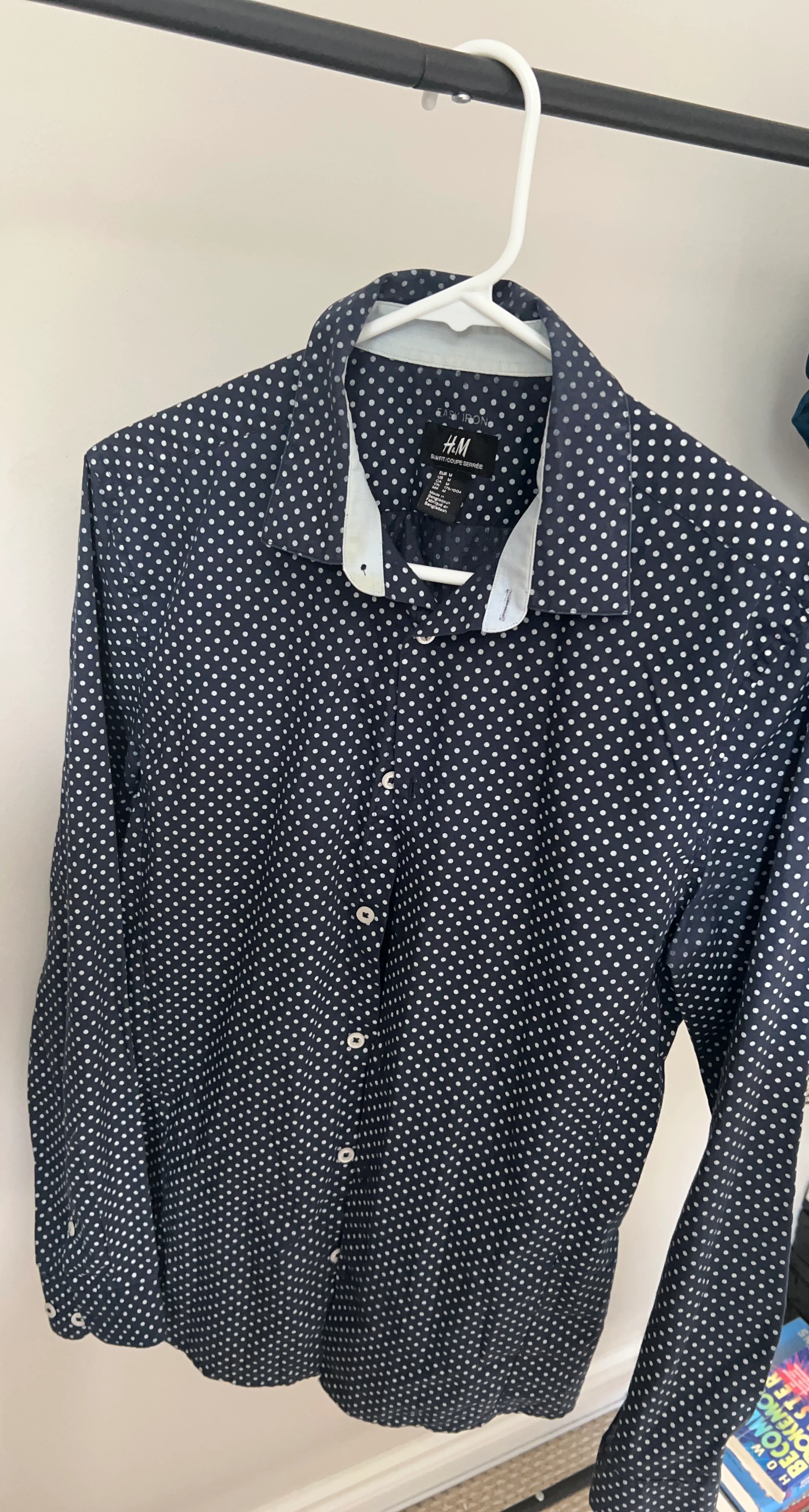 H&M Navy Polka Dot Slim Fit Dress Shirt