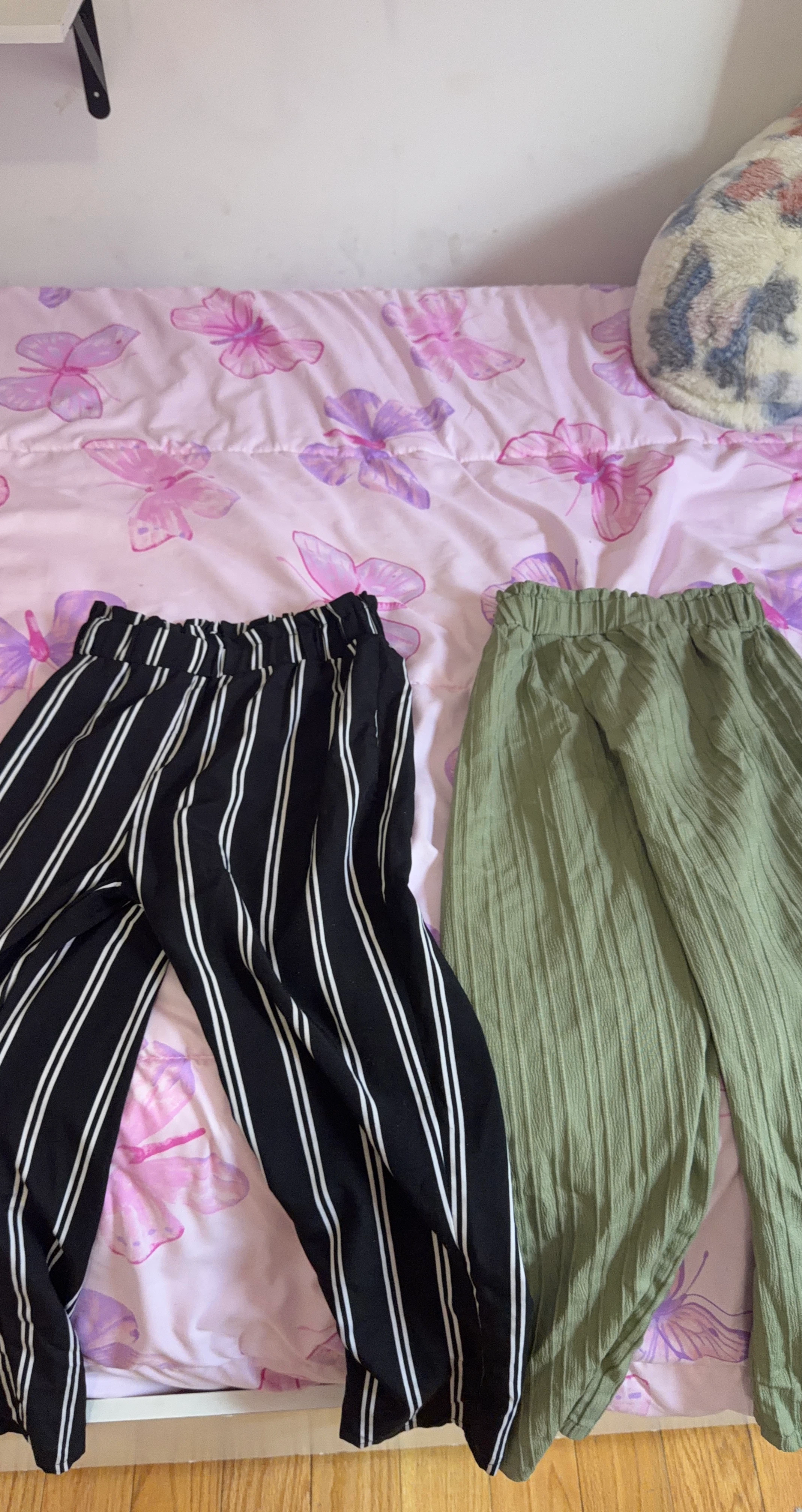 Striped and Green Wide Leg Pants