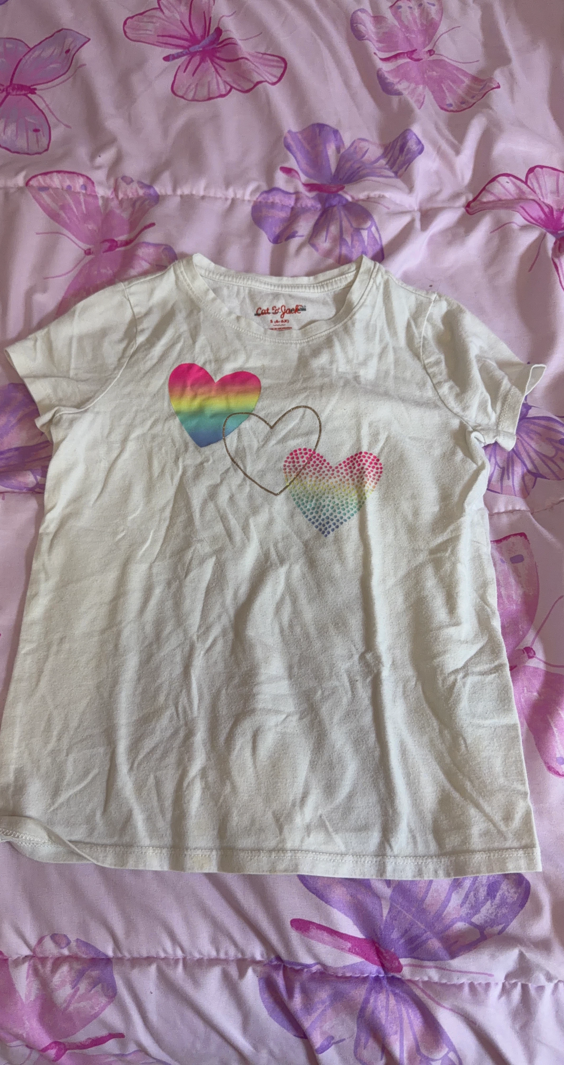 Cat & Jack White T-Shirt with Rainbow Hearts