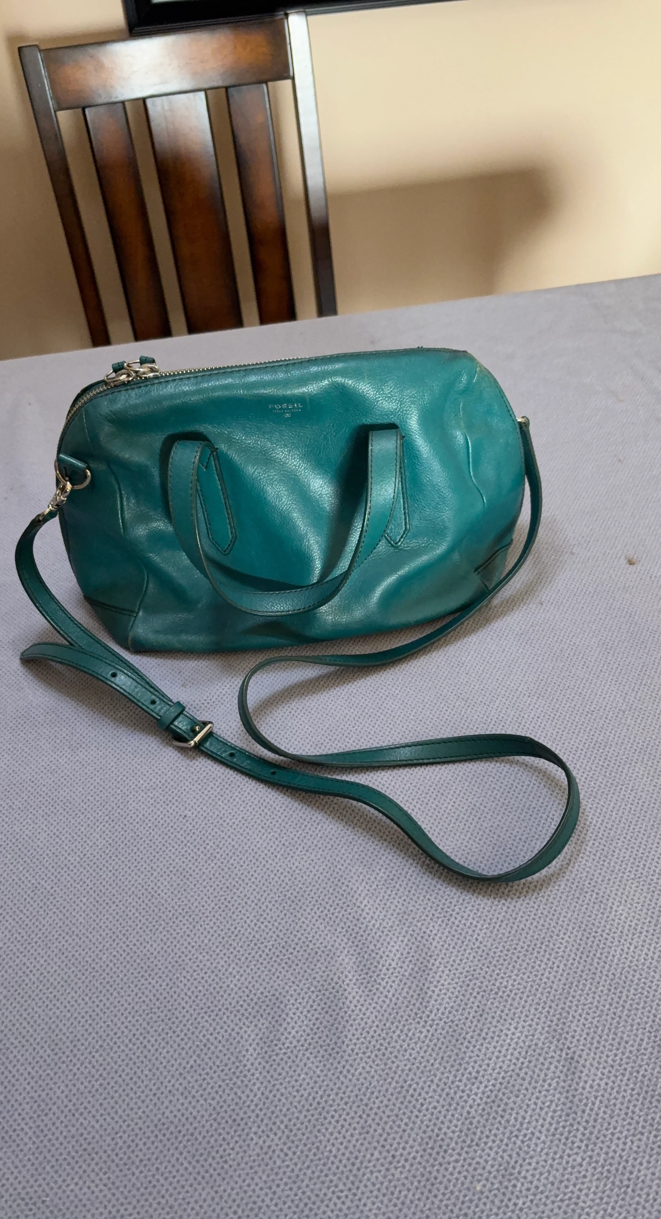 Teal Leather Satchel Bag
