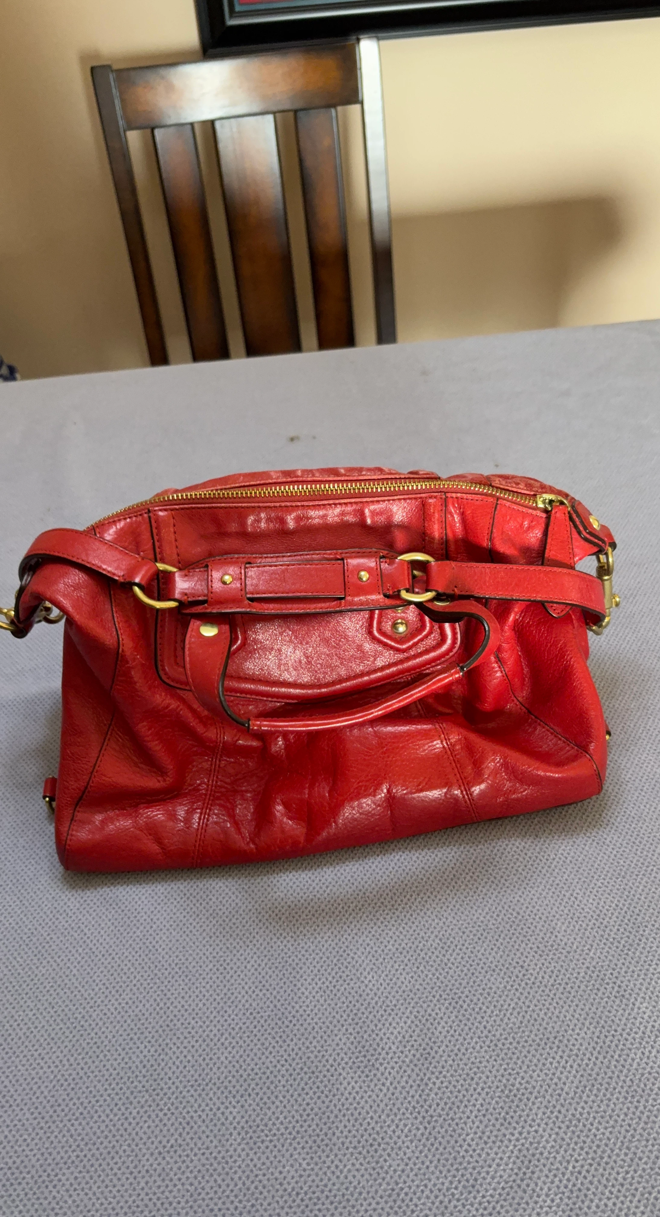 Red Leather Tote Handbag